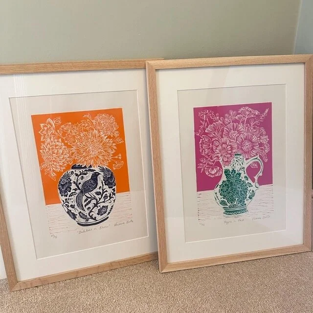 I love it when I see how my customers have framed my artwork. Here&rsquo;s two of my prints alongside each other in their new home. I think they look fantastic together. 🧡💙 🩷💚