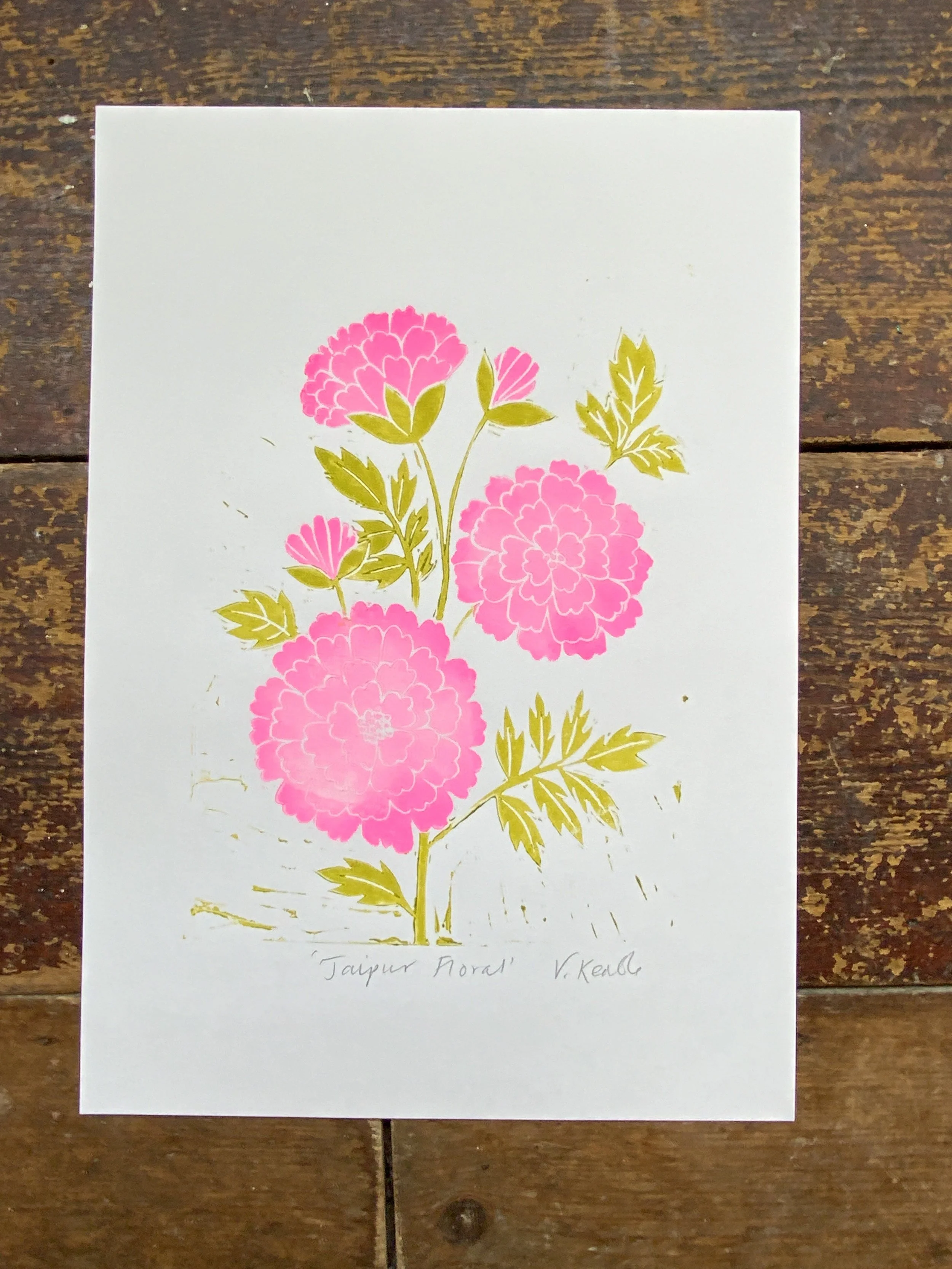 Jaipur Floral — Original Linocut Print