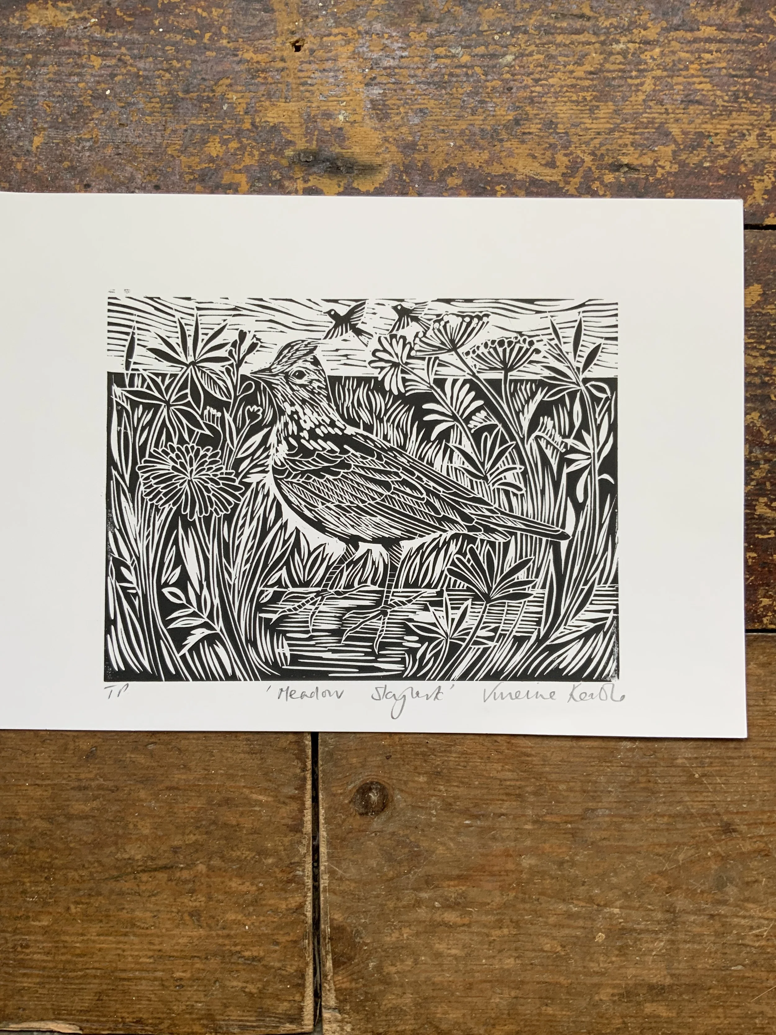 Meadow Skylark — Original Linocut Print