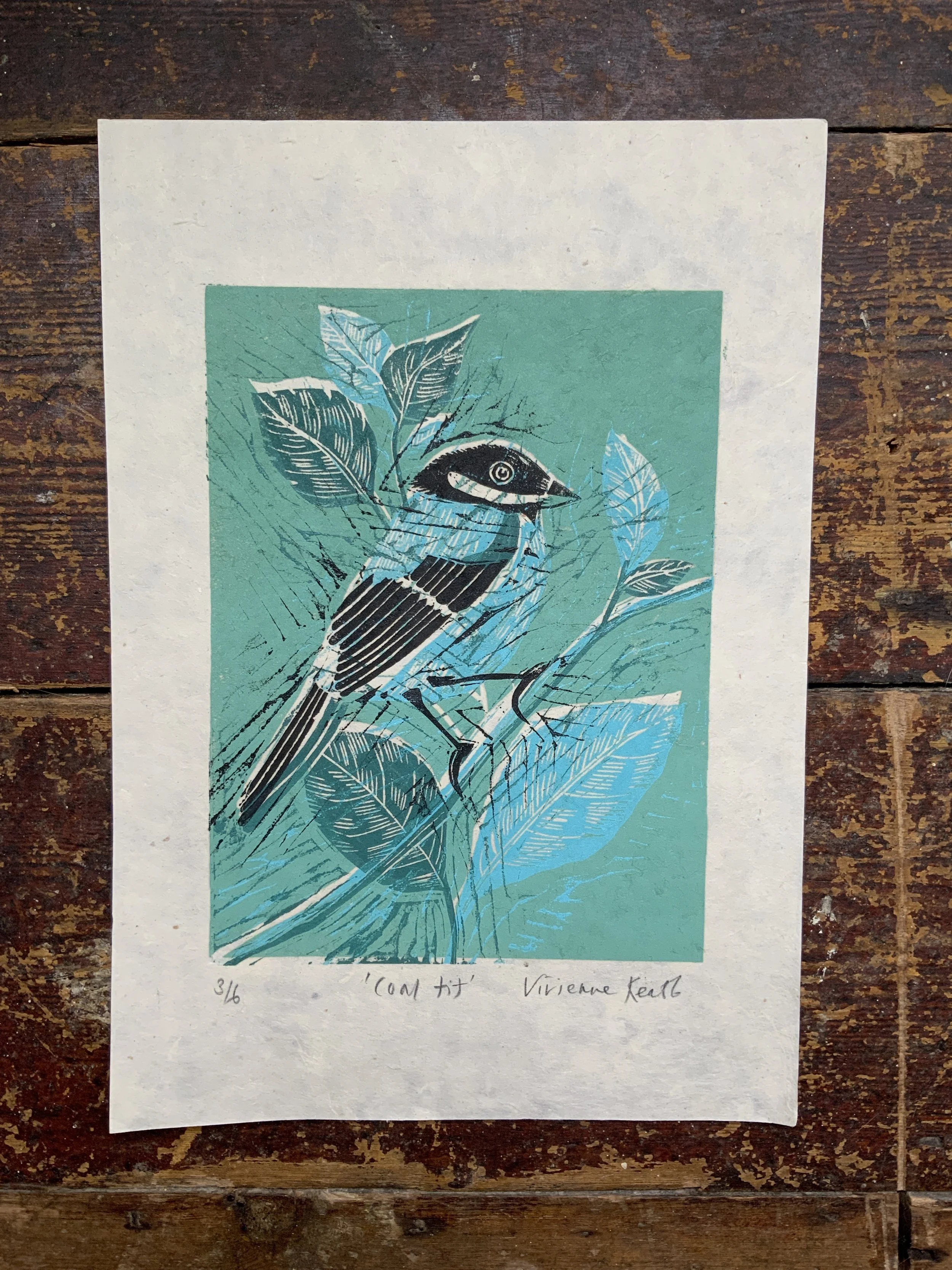 Coal Tit: 4-Block Linocut
