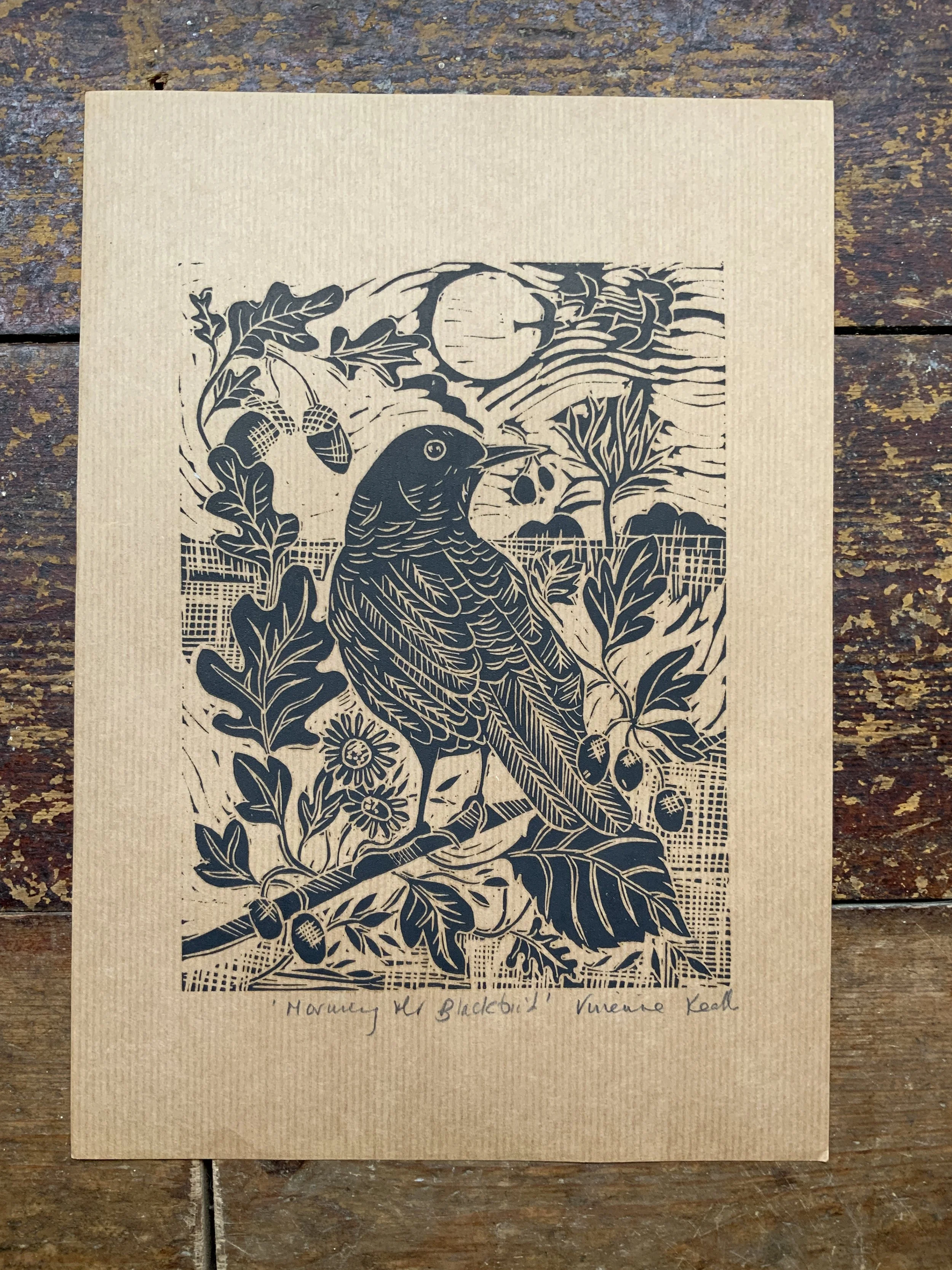 Morning Mr Blackbird: Linocut Print