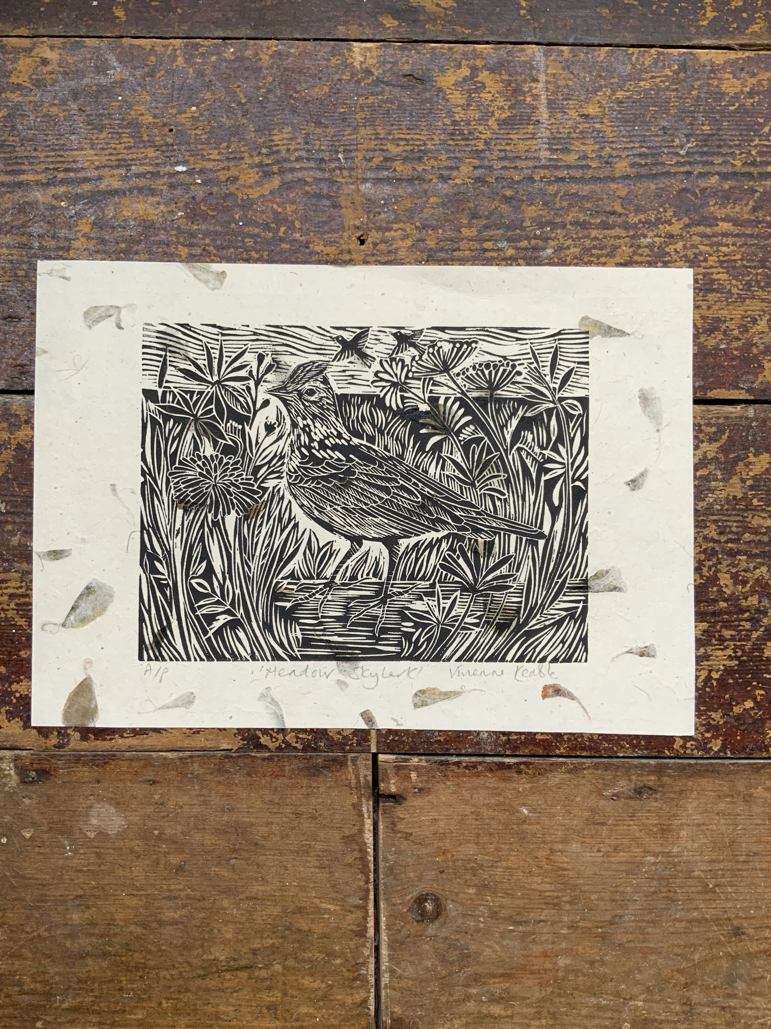 Meadow Skylark — Original Linocut Print