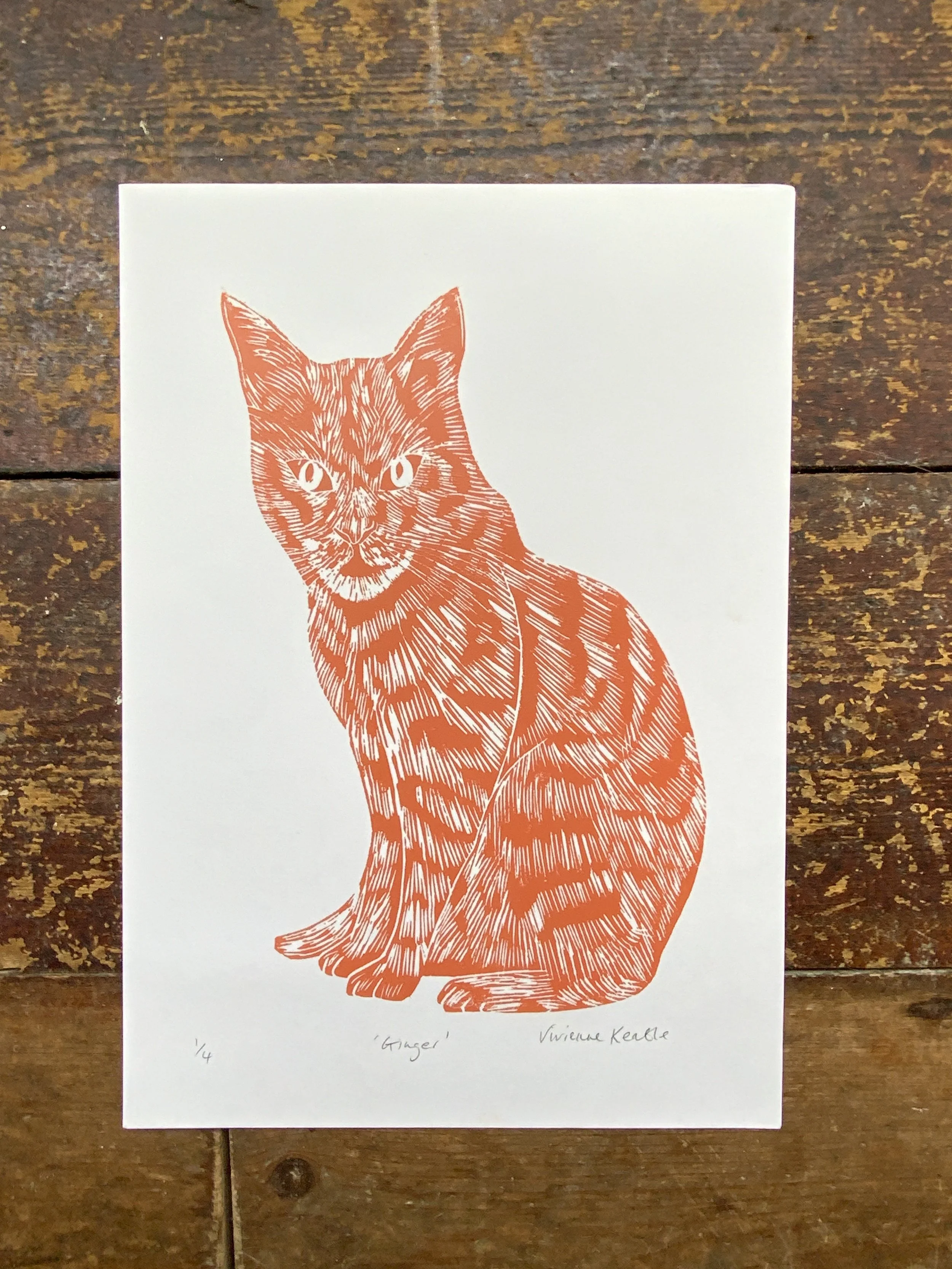 Orange Cat — Original Linocut Print