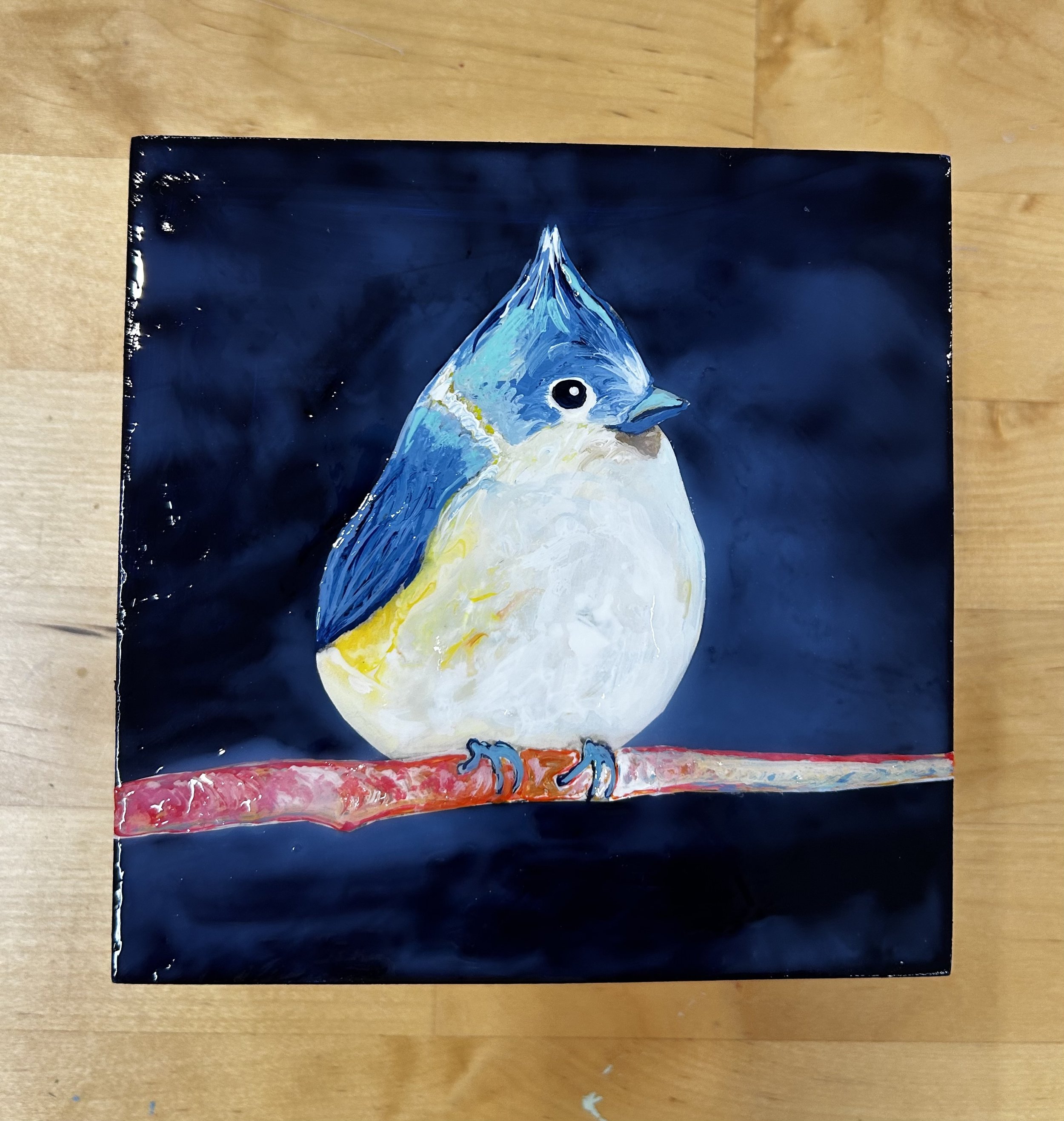 Tufted titmouse, 4 x 4 x 2 in Acrylic on panel
SOLD