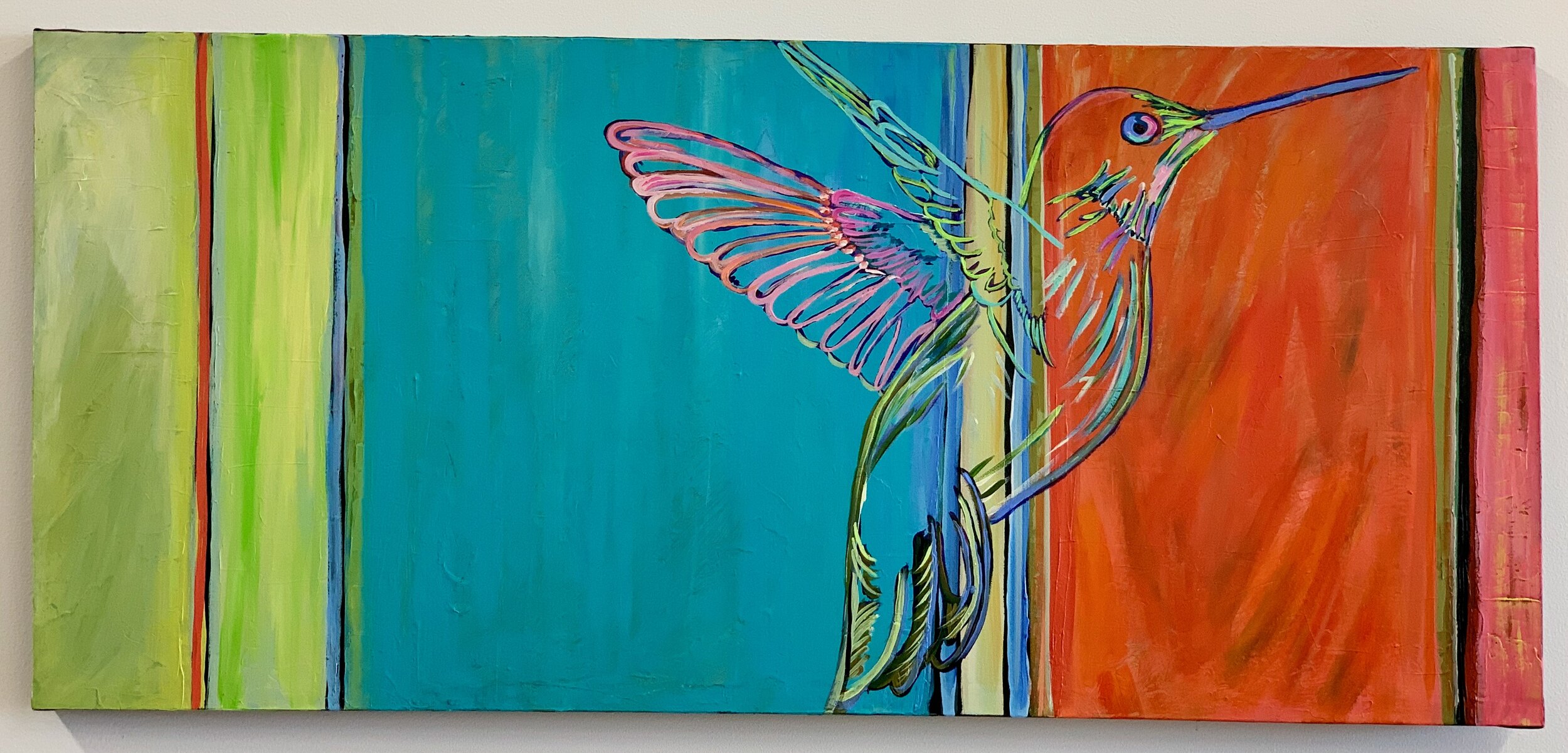 Hummingbird #2. 20 x 42 Acrylic on Canvas. SOLD