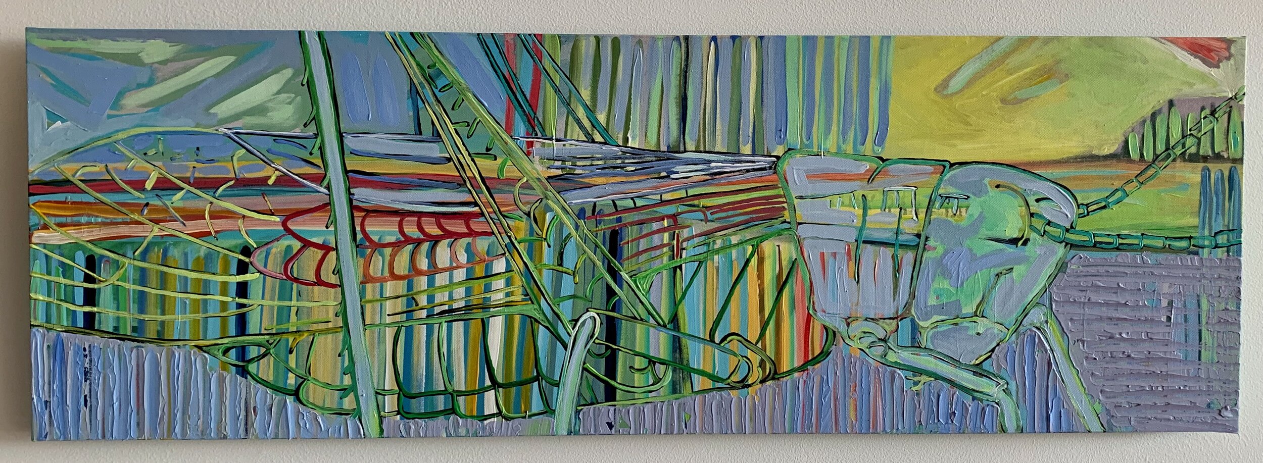 Grasshopper 2020, 12x36, acrylic on canvas