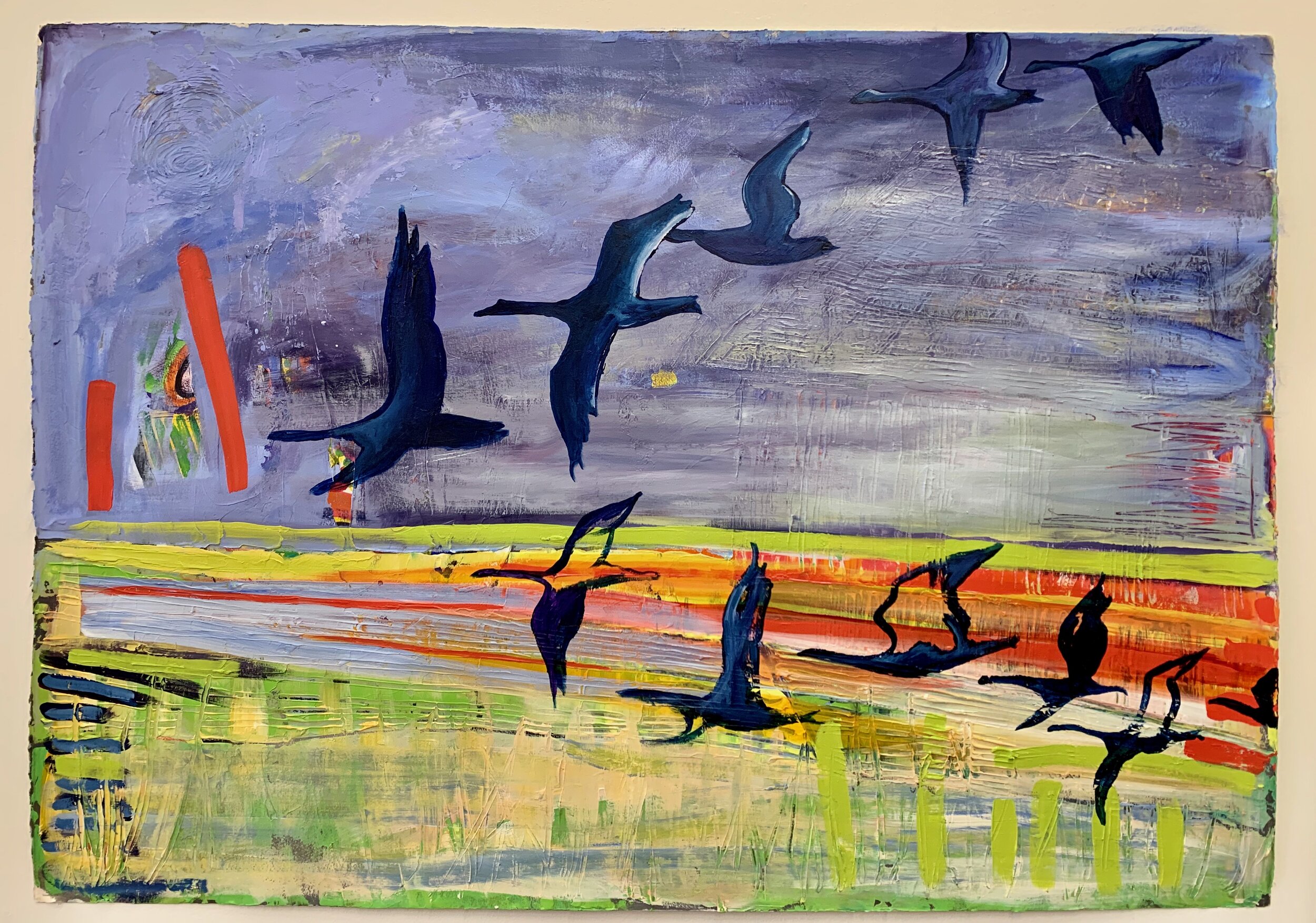 Bernache. Painted over painting from 1990. 24x36, Acrylic on linen paper