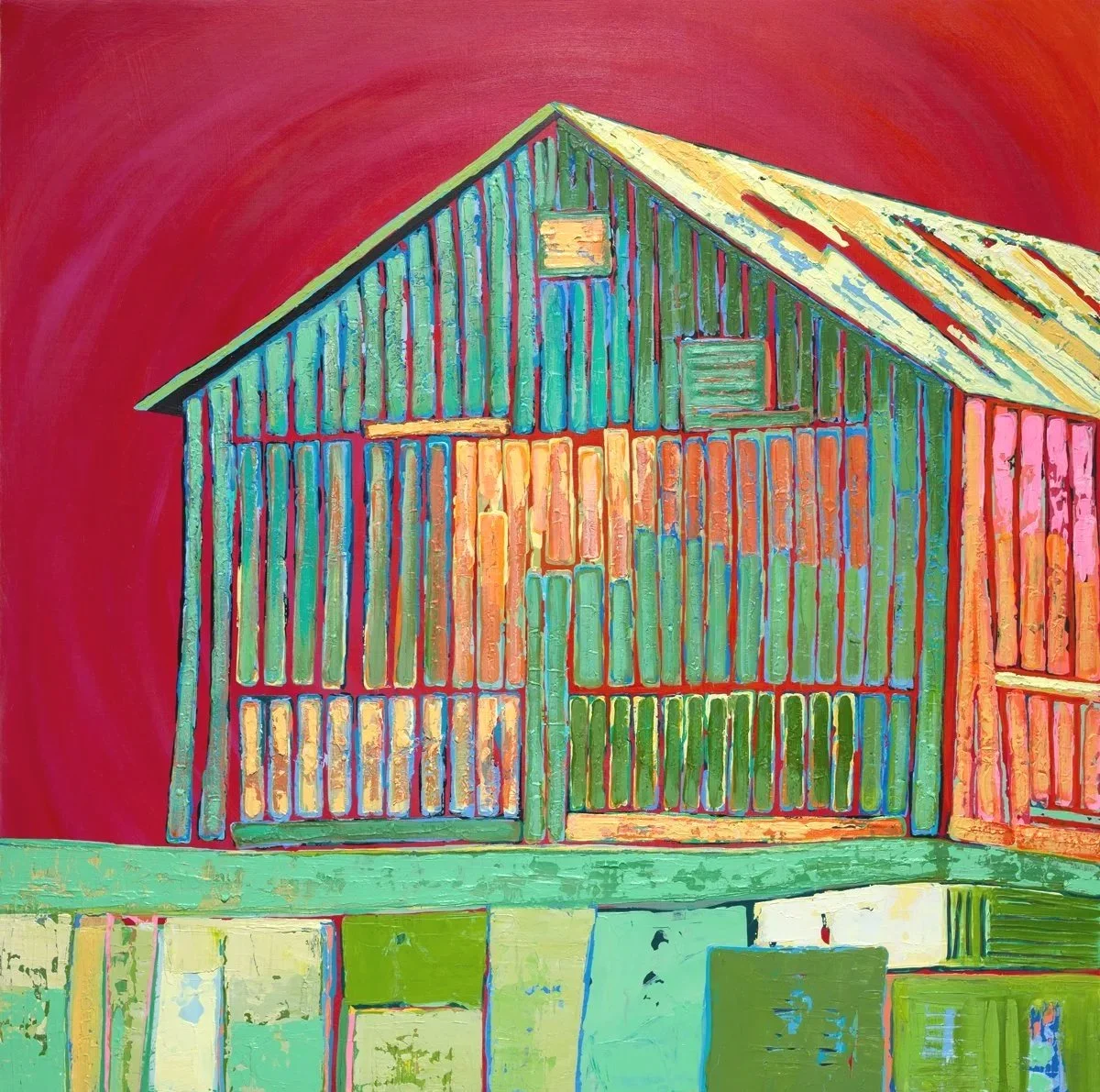 Red Sky Barn #3
36 x 36 x 2  Acrylic on Birch Panel 
$ 1,850