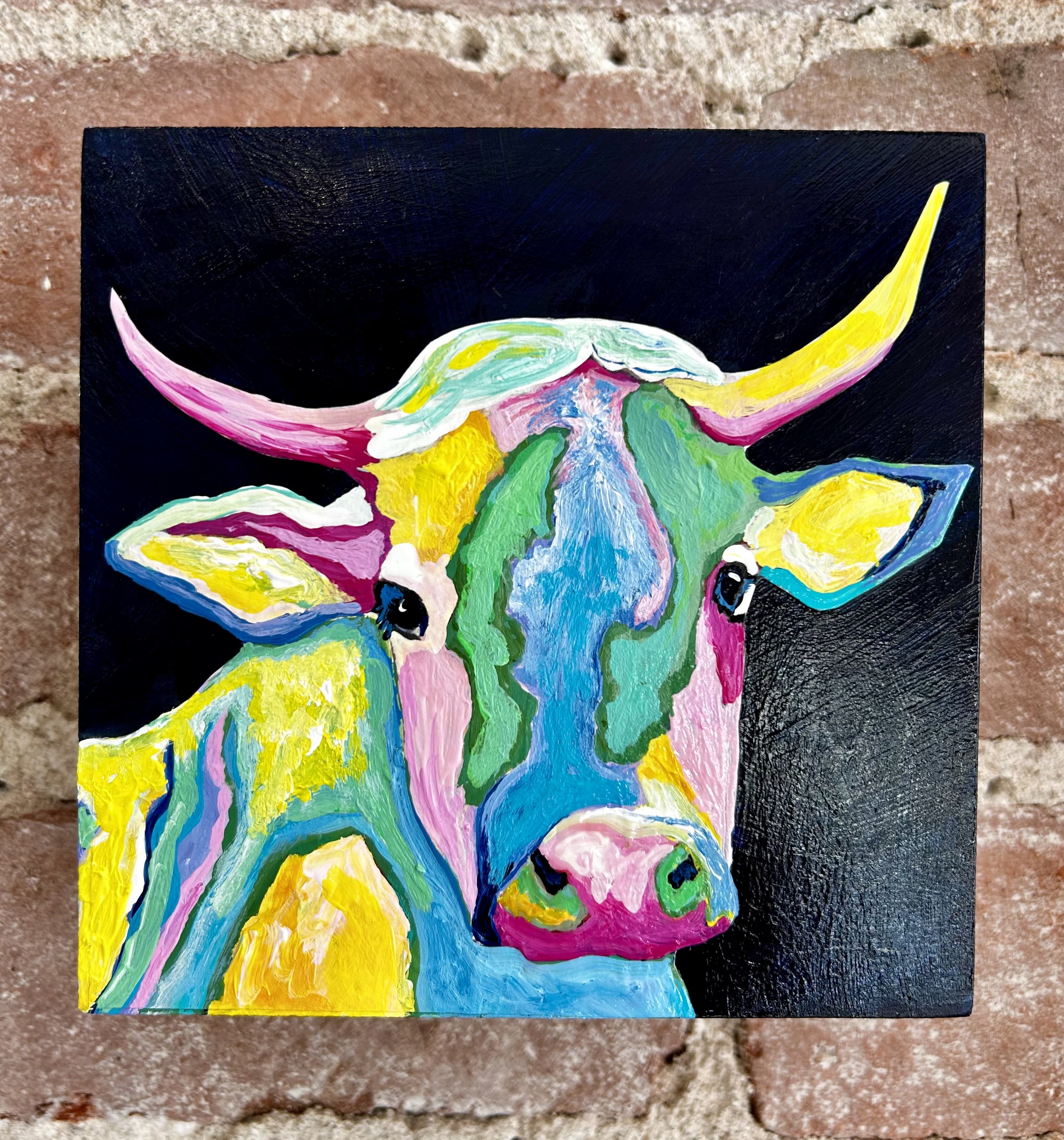 Dark Cow, Acrylic on 5 x 5 Birch Panel SOLD