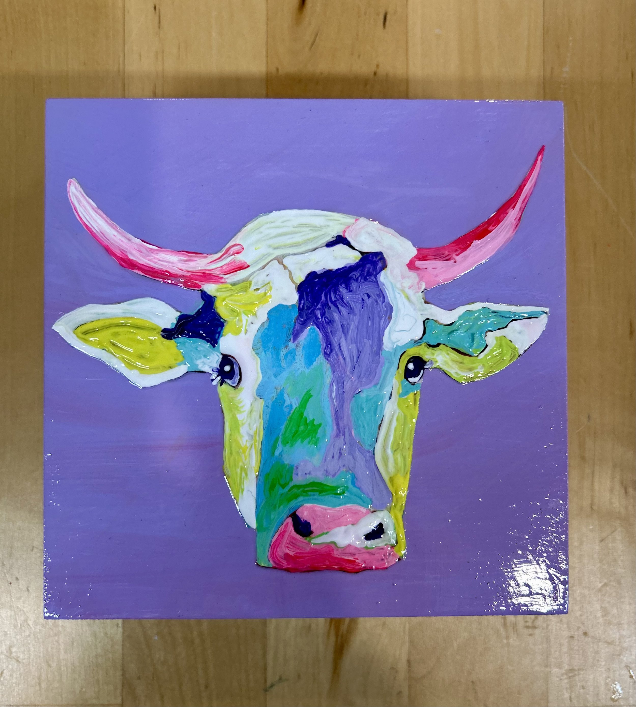 Purple Cow, Acrylic on 5 x 5 Birch Panel. SOLD