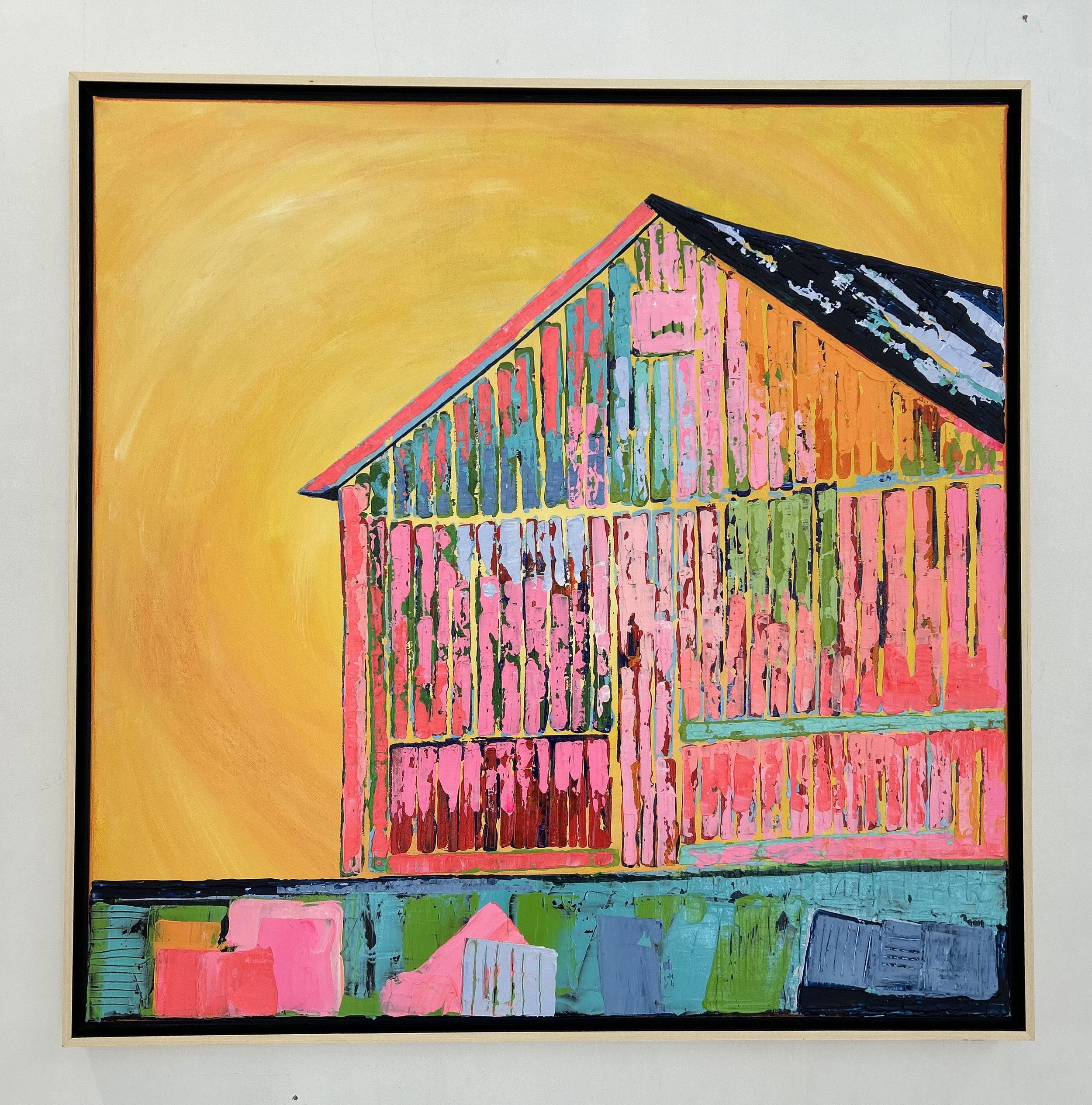 Sun Barn
30 x 30 x 1 Acrylic on Canvas. framed with natural wood floating frame.