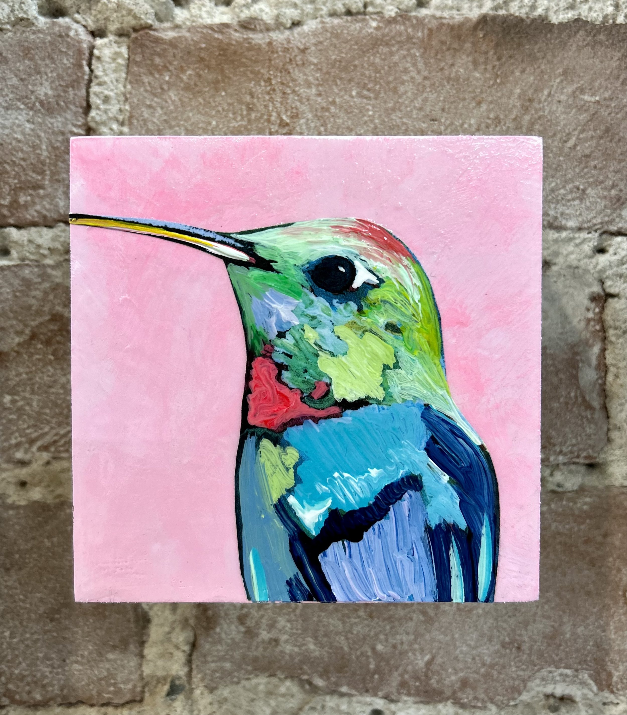 hummingbird on pink (sold)
4 x 4 acrylic on birch panel