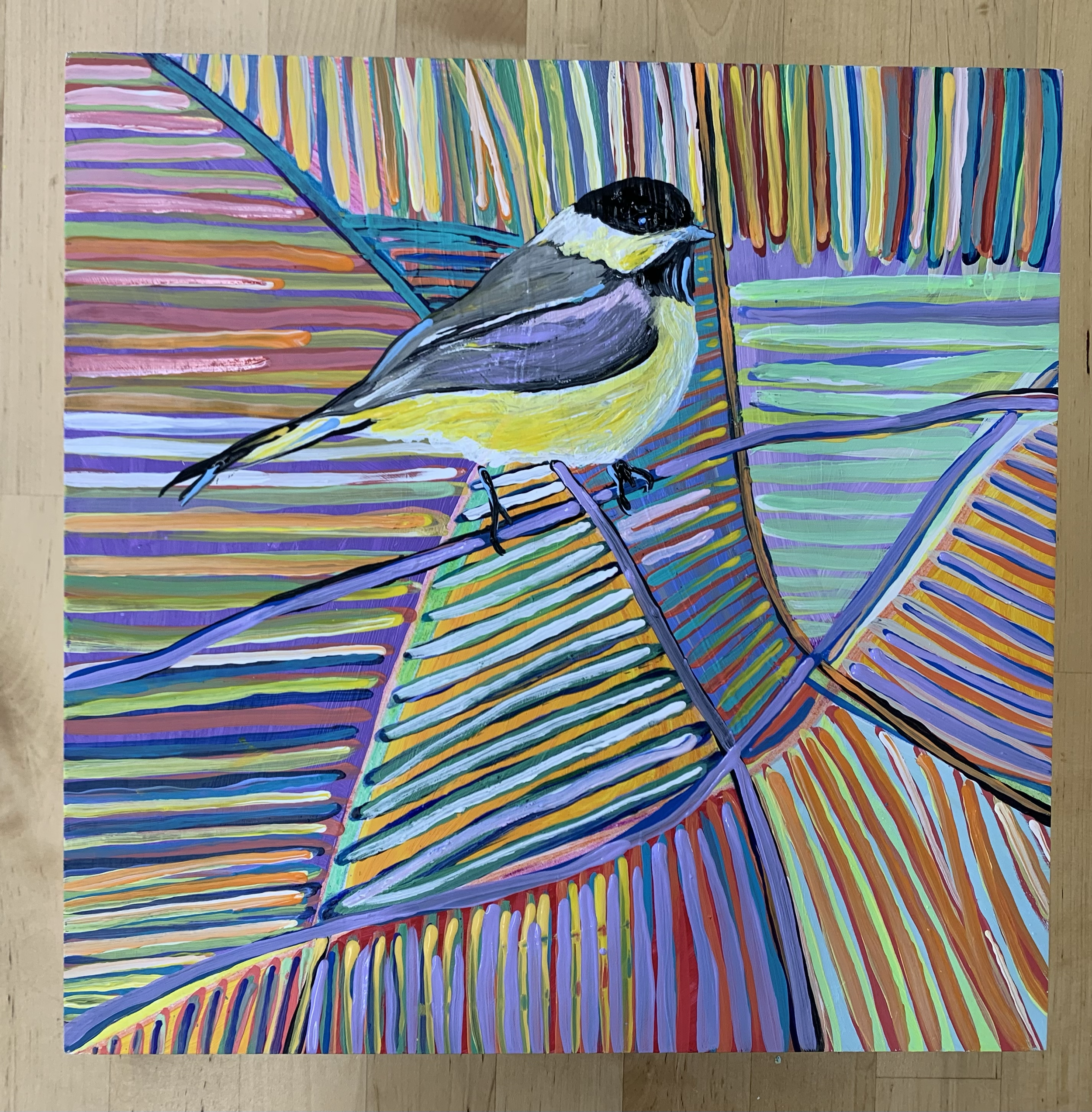 Chickadee 1, 12 x 12 Acrylic on Birch Panel. SOLD
