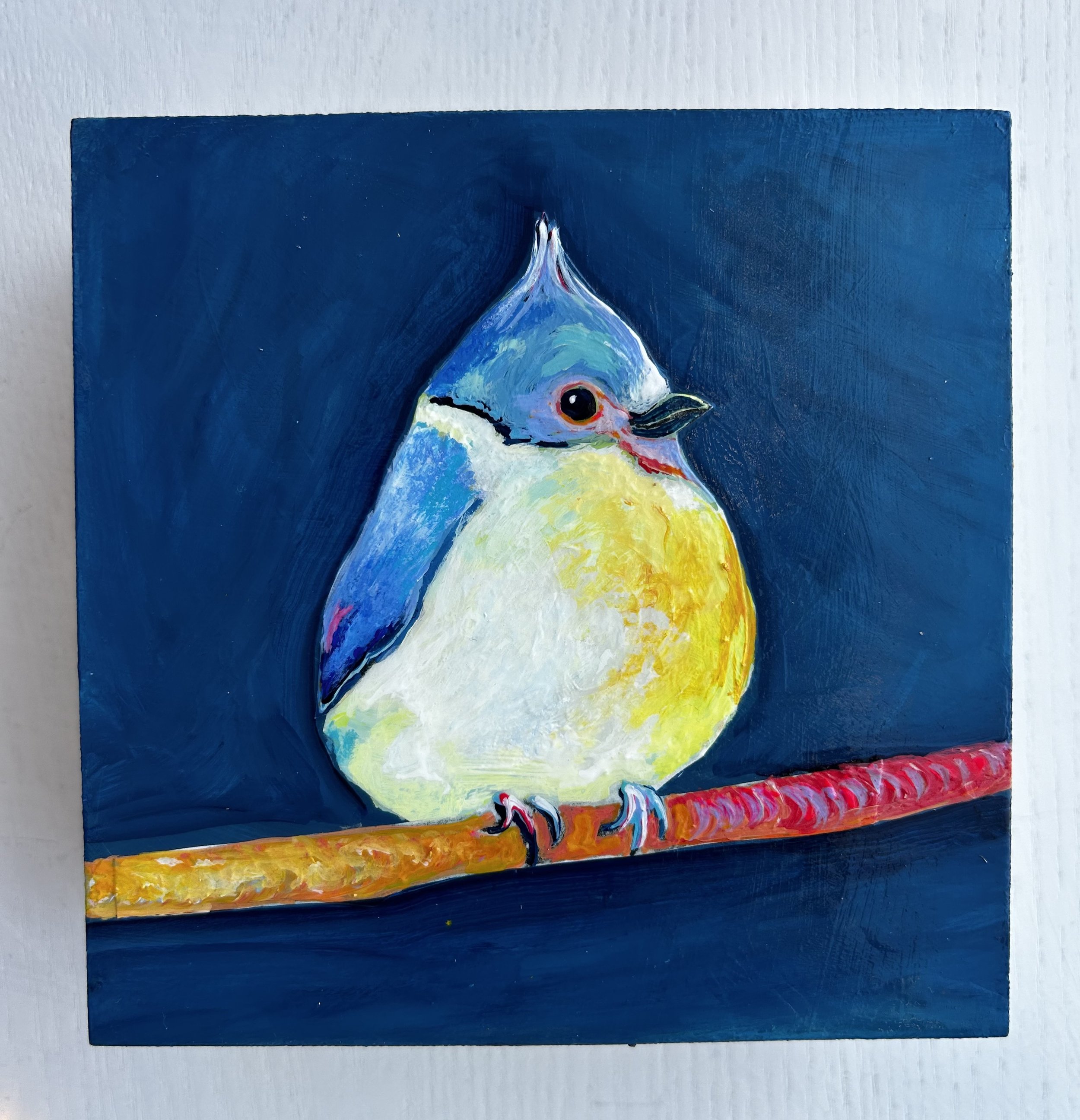 Tufted titmouse, 4 x 4 x 2 in Acrylic on panel
SOLD