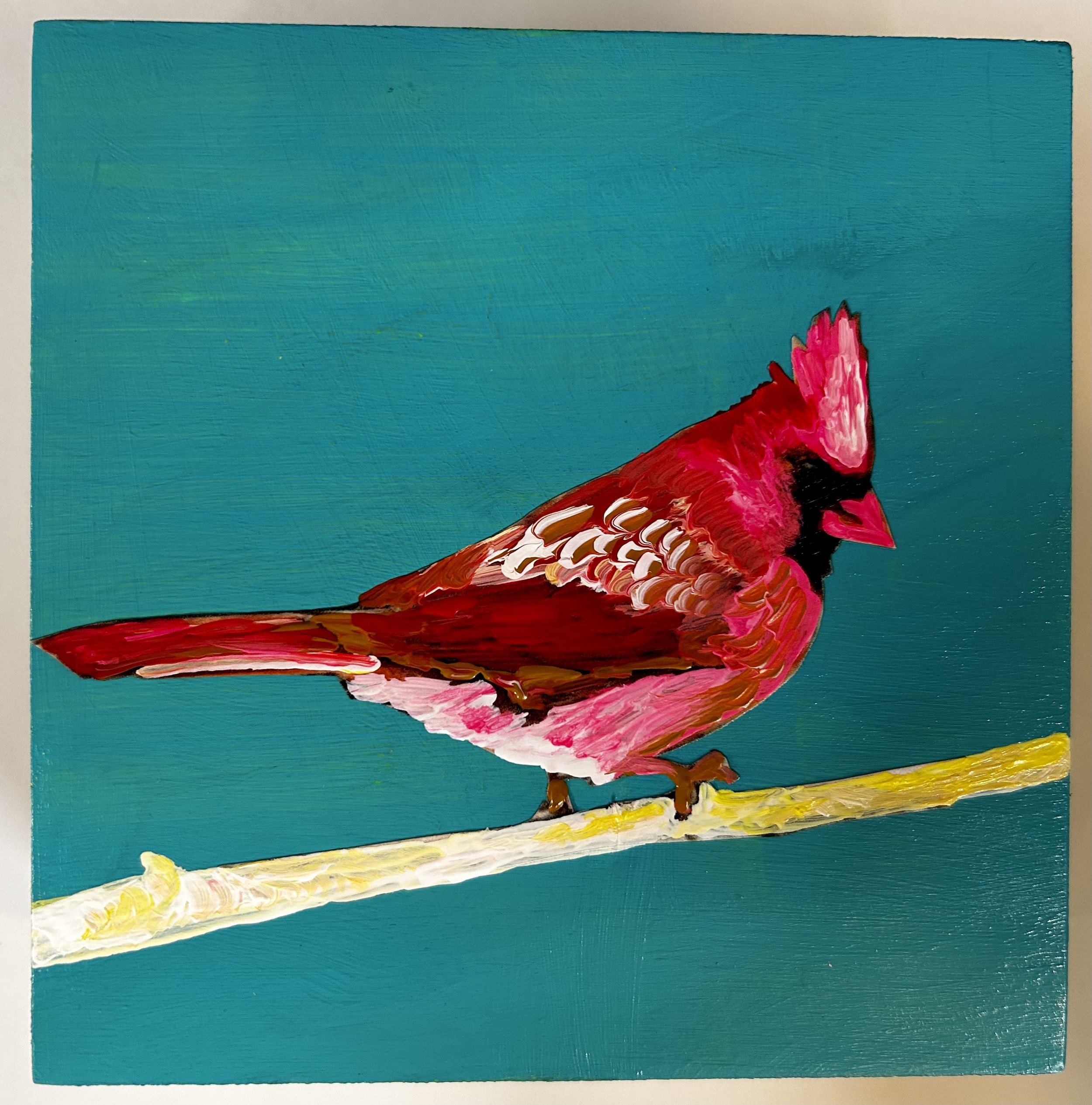 Cardinal, Acrylic on 5x5 Birch Panel SOLD