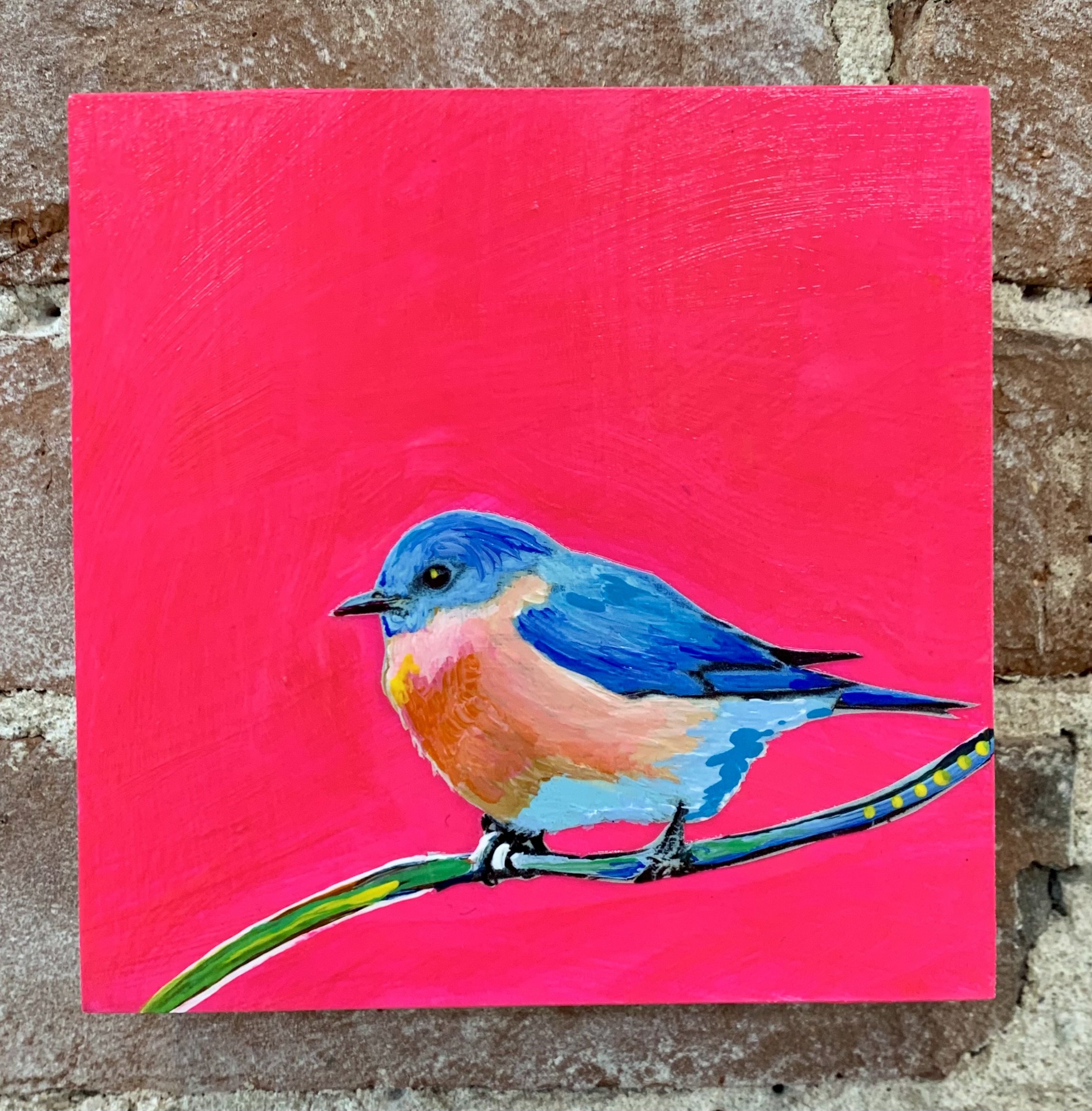 Bluebird on Pink, Acrylic on 5x5 Birch Panel SOLD