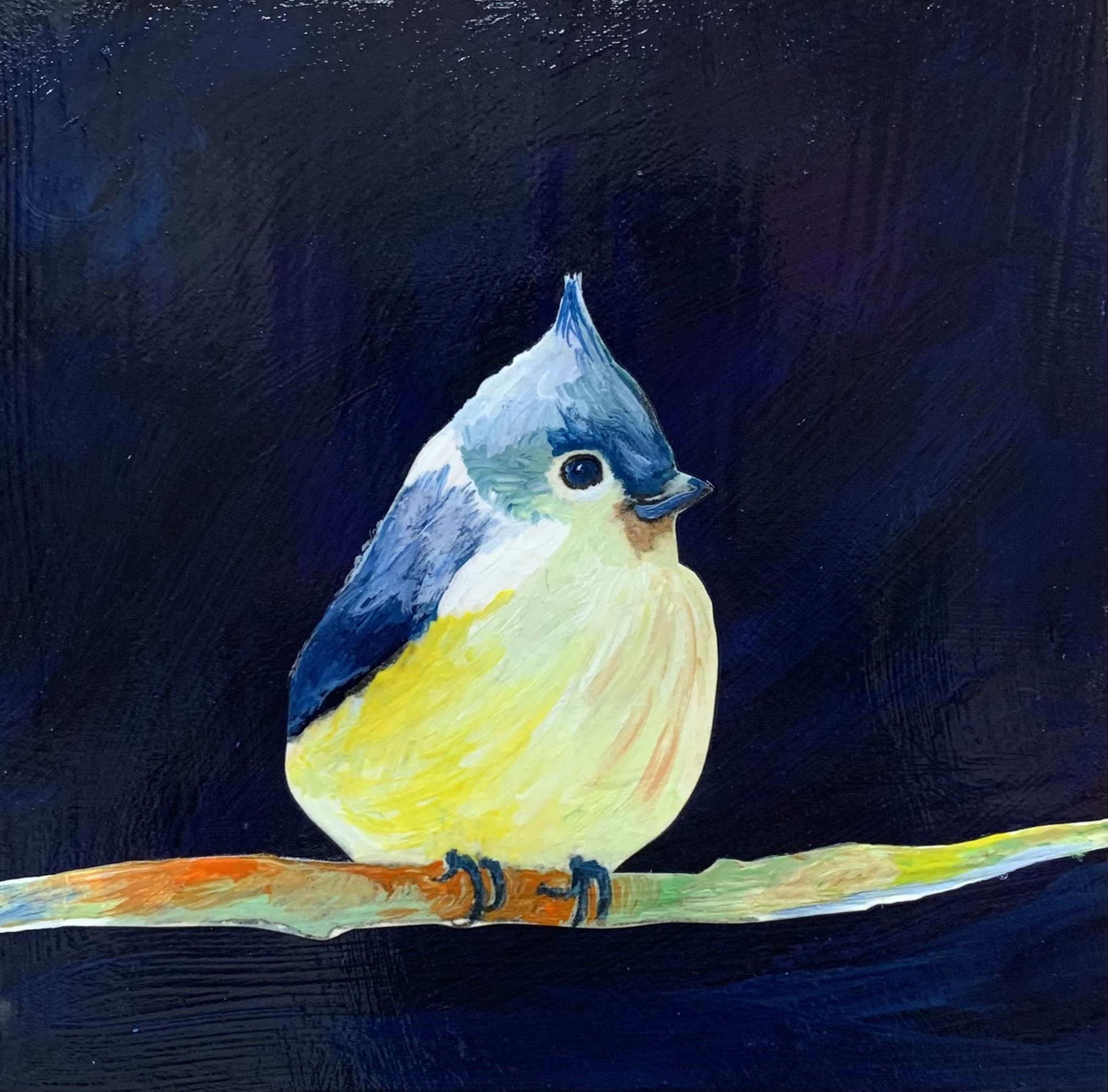 Tufted Titmouse 1, Acrylic on 6x6 Birch Panel SOLD