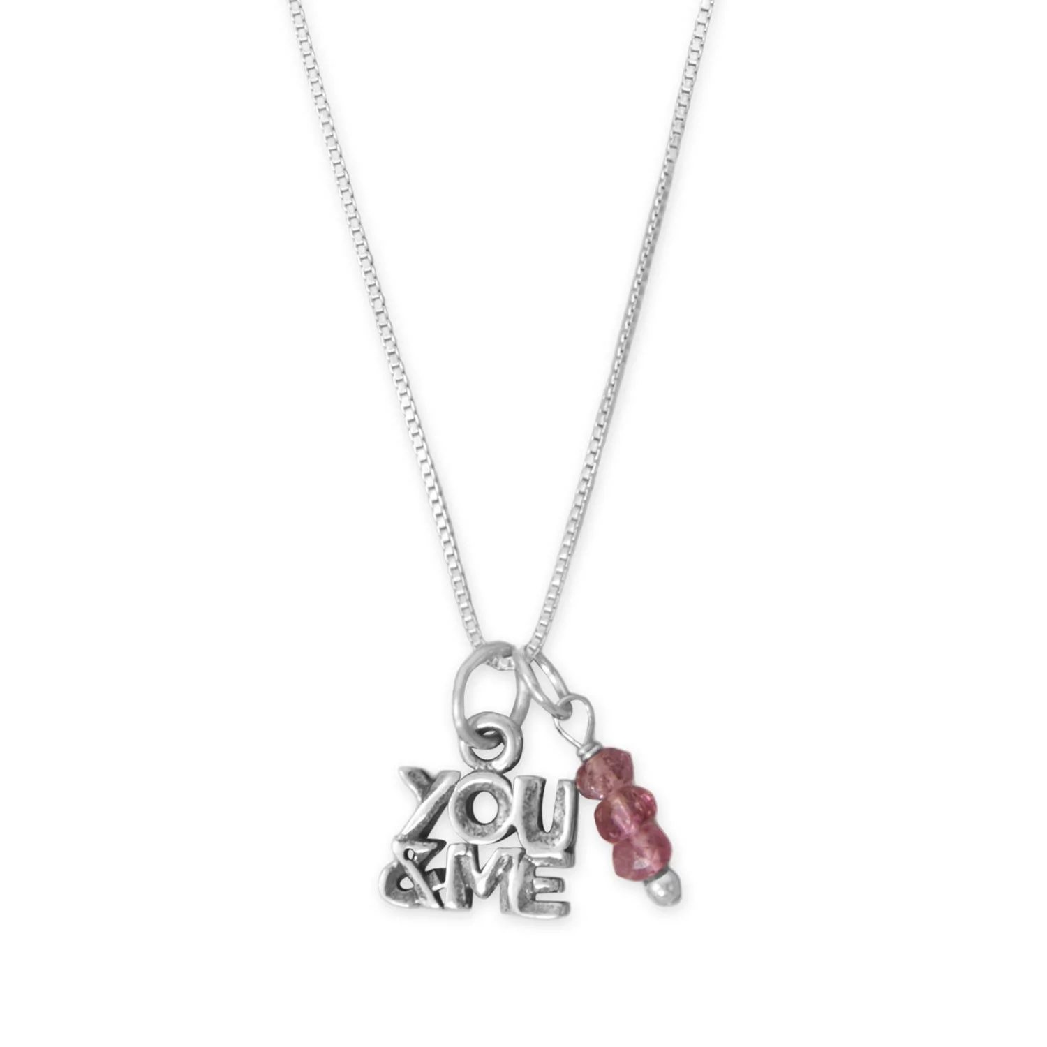 YOU & ME & Pink Tourmaline Gem Drop Charm Necklace