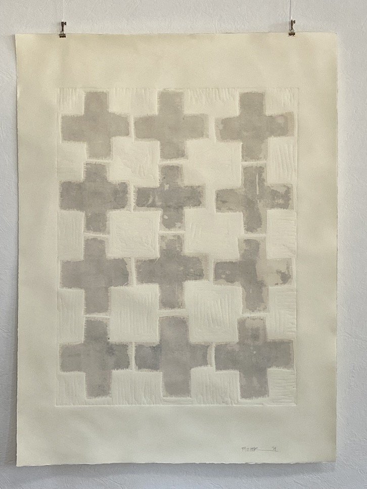 Suchen und Verlieren -
Linolschnitt, Prägedruck, Unikat
80 x 60 cm auf 106 x 78 cm Bütten