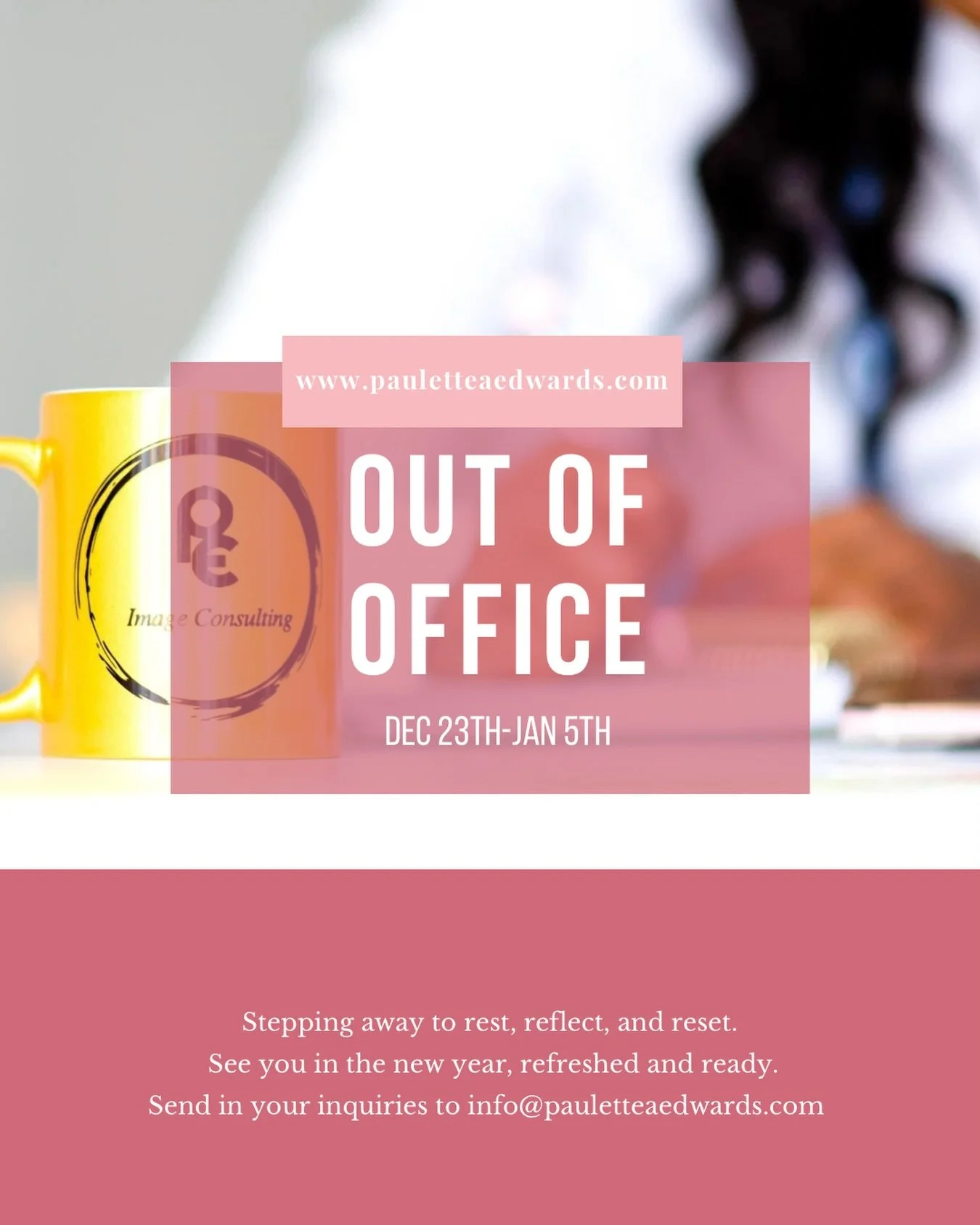 Hey Loves, we officially stepping out of office.
From December 23 through January 5, I&rsquo;ll be taking intentional time to rest, reflect, and pour back into myself before stepping into a new year with clarity and purpose.

This pause is part of ho