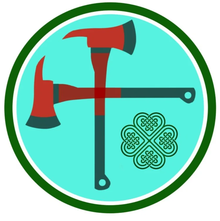 Emblem with crossed fire axes and a Celtic knot