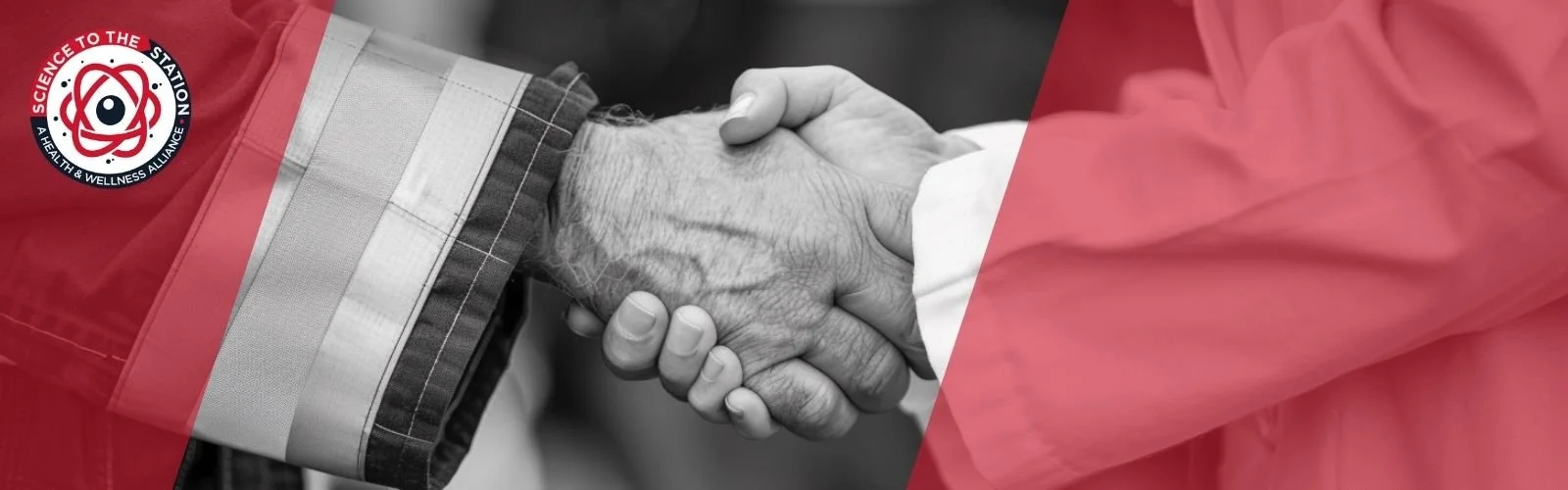 Firefighter and research scientist shaking hands representing Science to the Station's mission to bridge firefighter health research and frontline practice through collaboration