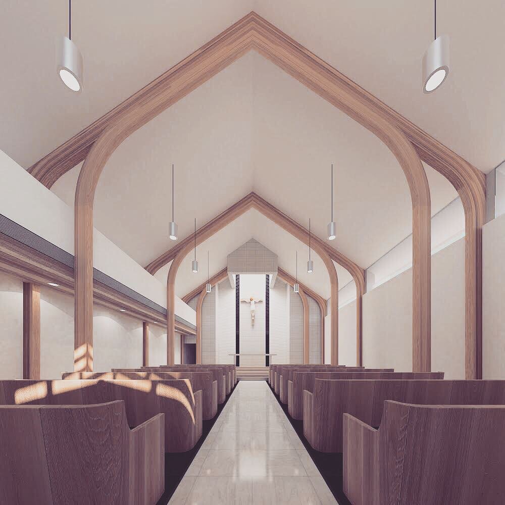 Chapel interior rendering #architecture #interiordesign #chapel #doanassociates #design #rendering