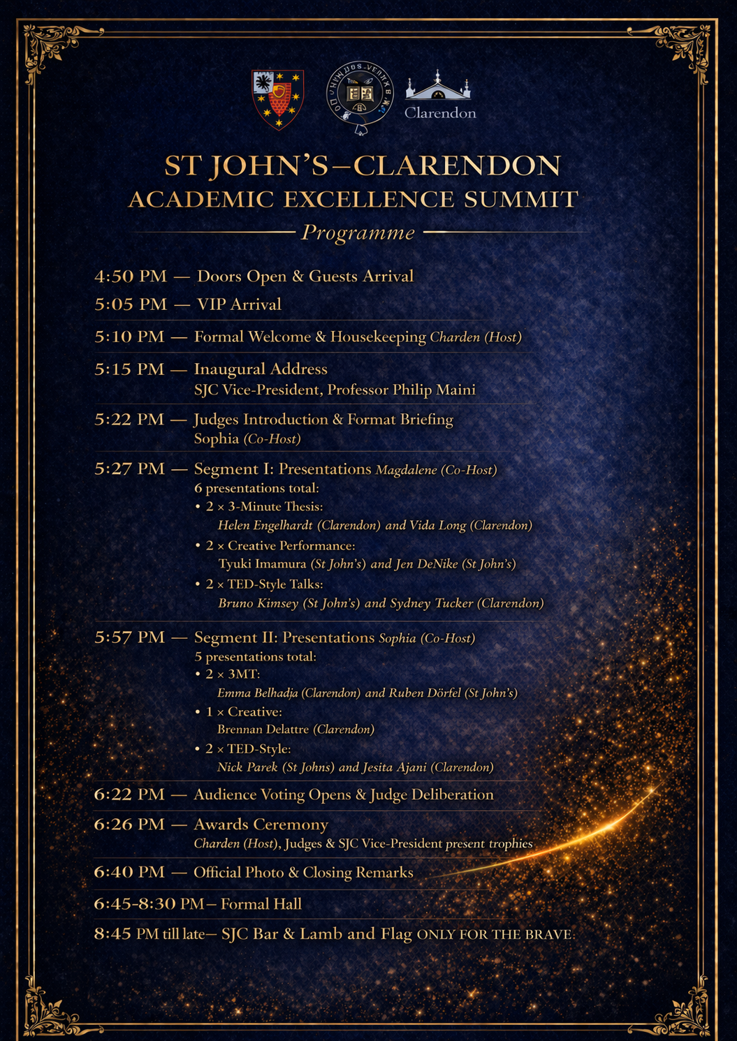 🌟Clarendon–St John’s Academic Excellence Summit and Black-Tie Dinner 26TT🍽️