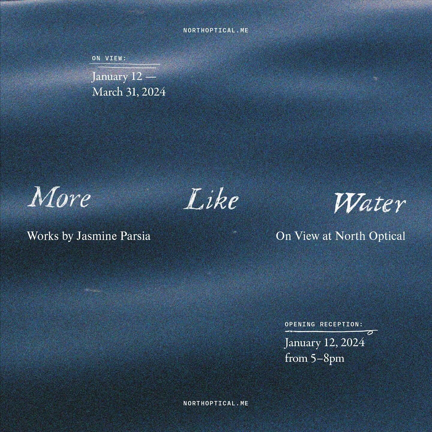 More Like Water 🌊 New works by Jasmine Parsia (@jasmineparsia) on display this Winter at North Optical. Opening reception January 12th from 5 to 8!!! Join us for wine, beer, and sounds provided by Ty Williams (@tywillyums) 
.
.
.
.
.
.
.
#northoptic