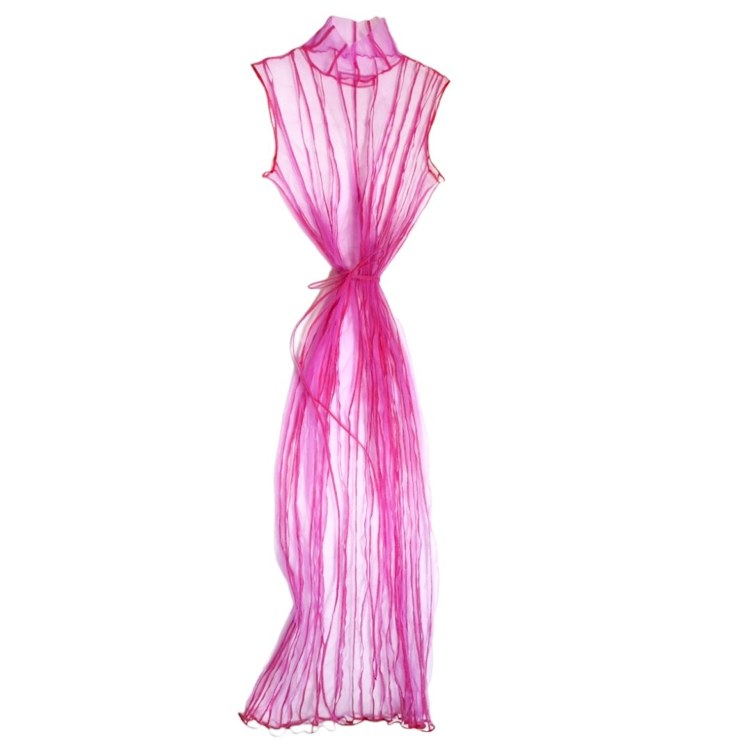 Tulle Dress Vertical Panels Lilac & Red — Ambra Fiorenza