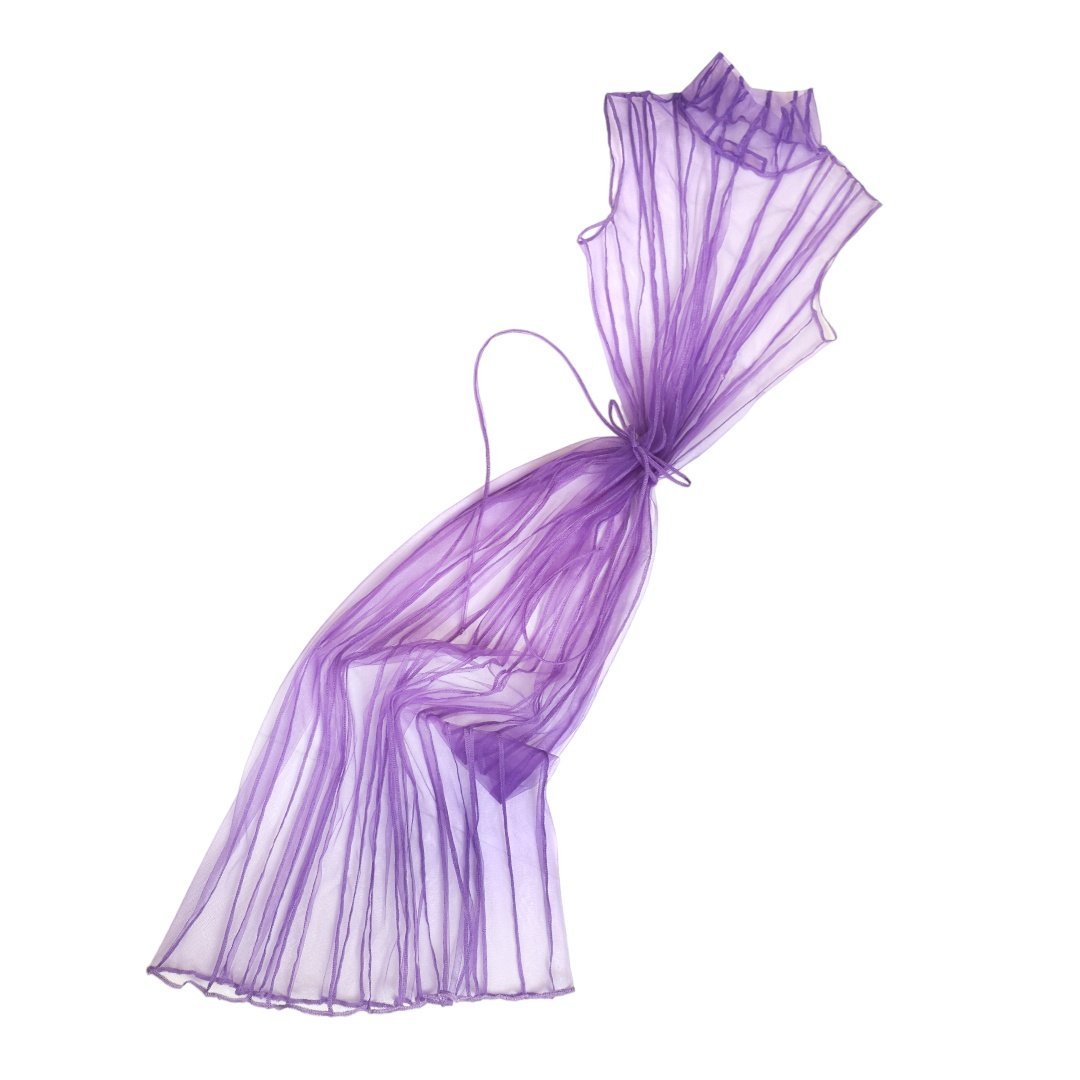 Tulle Dress Vertical Panels Purple — Ambra Fiorenza