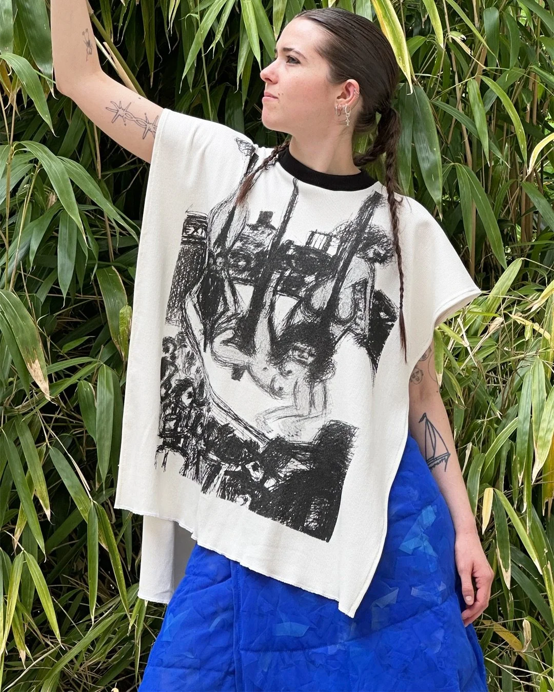 Poncho Shirt "EXIT" - White