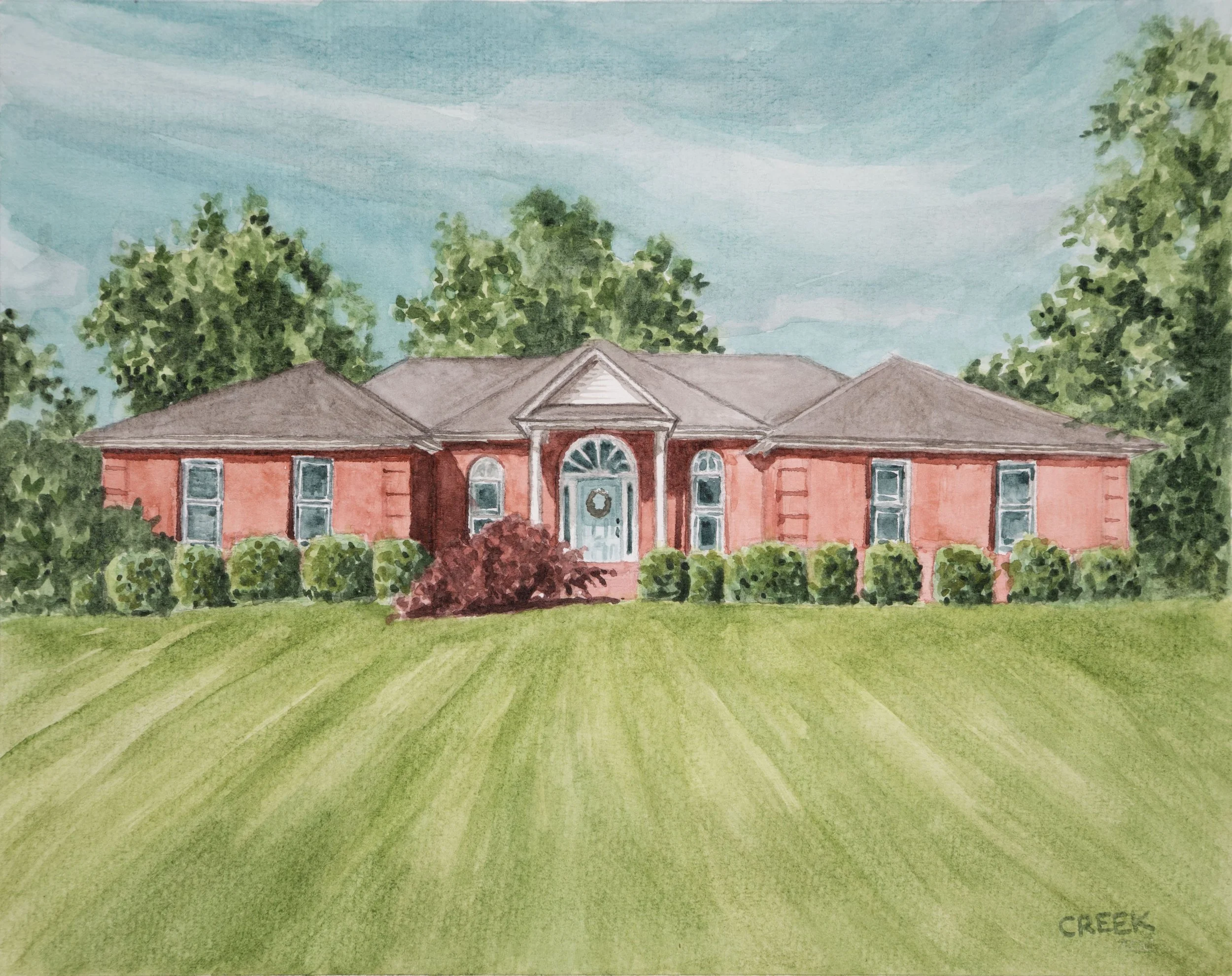 house portrait watercolor painting