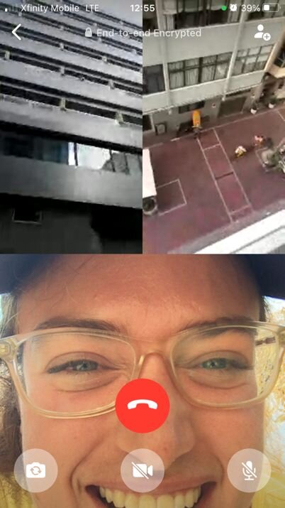 Sarah in America, Simon down on the street, and me in quarantine on facetime.