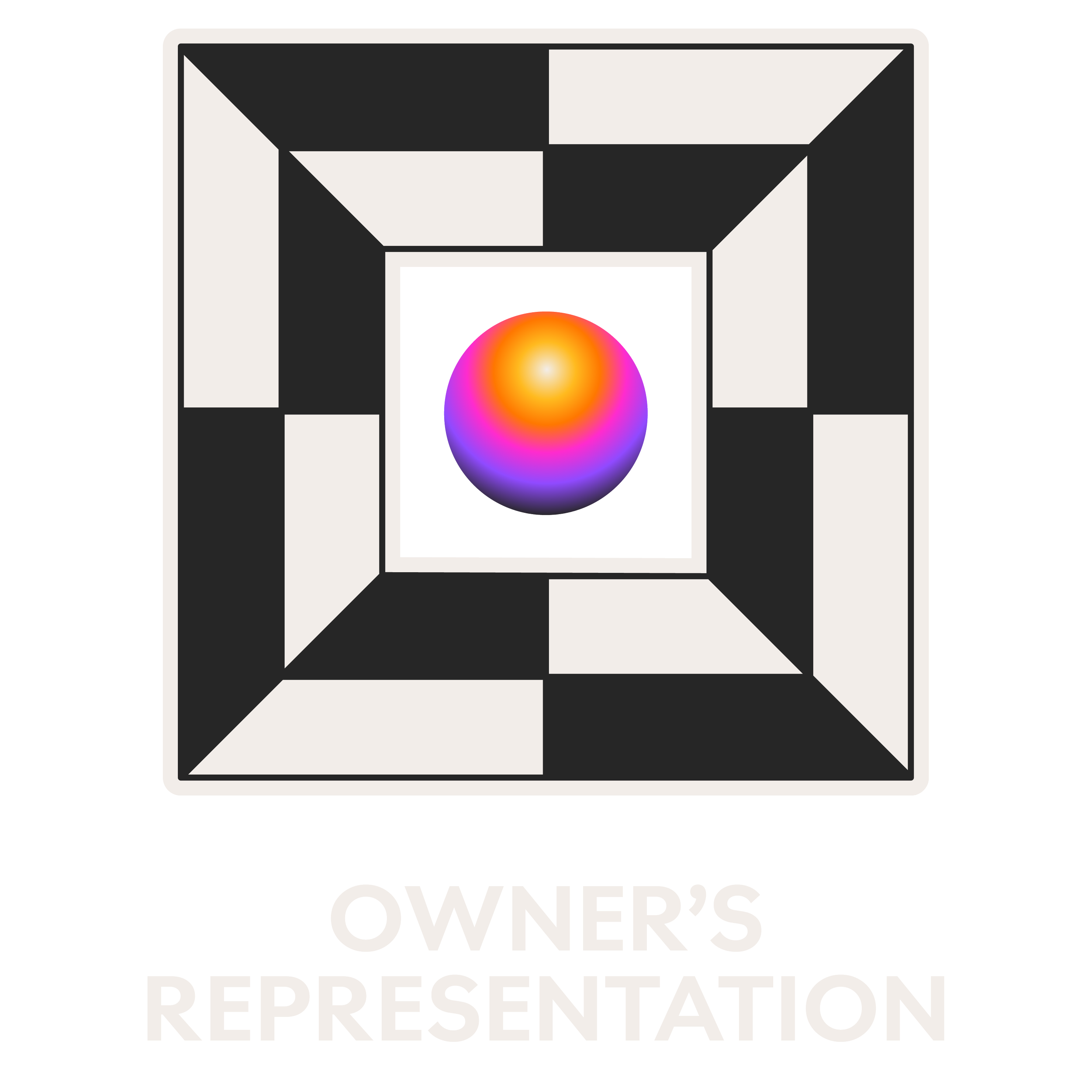 Logo with a stylized house and a multicolored sphere in the center, with the text 'OWENS REPRESE...'