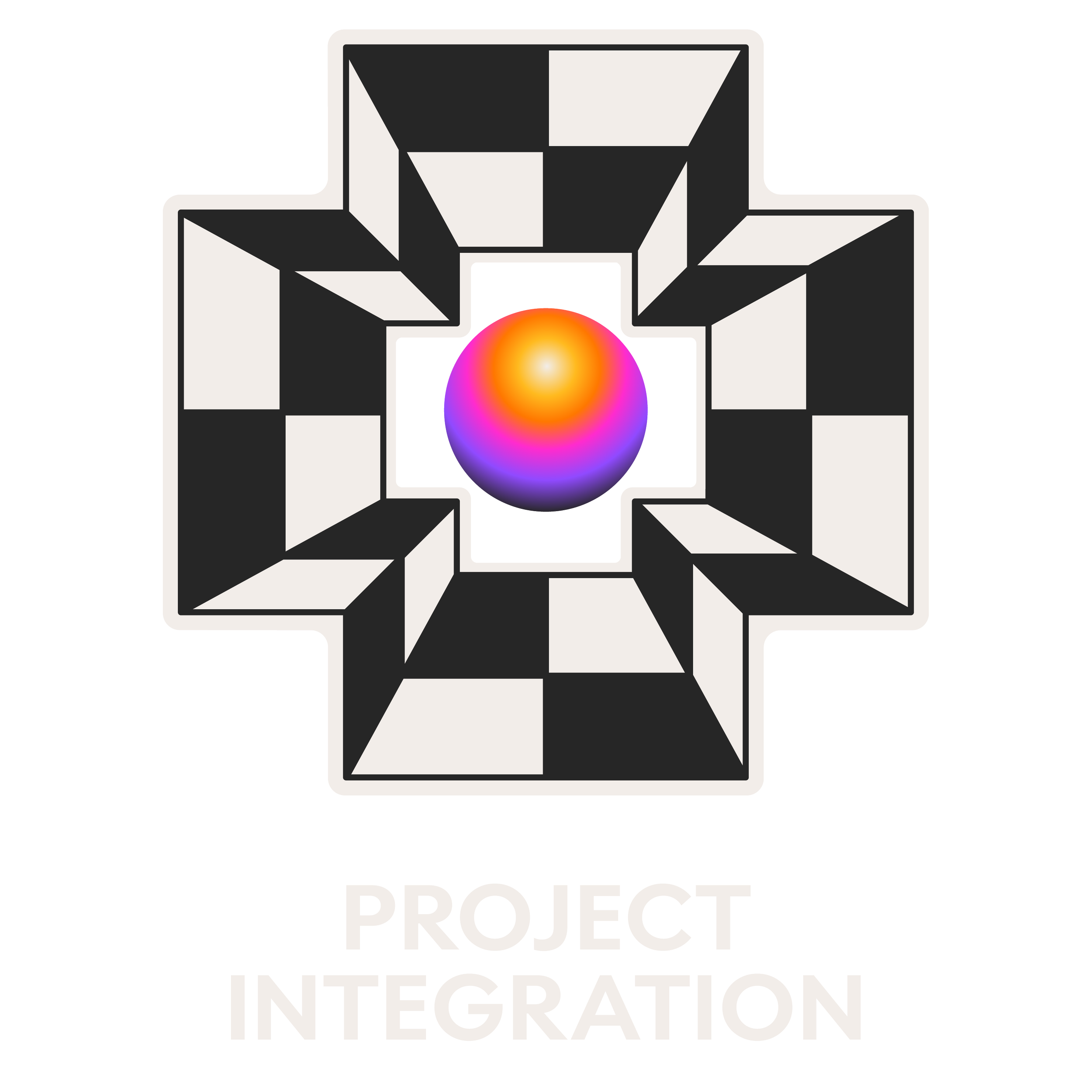 Black and white graphic with a colorful gradient sphere in the center, and the words 'PROJECT' and 'INTERGRATION' partially visible at the bottom.