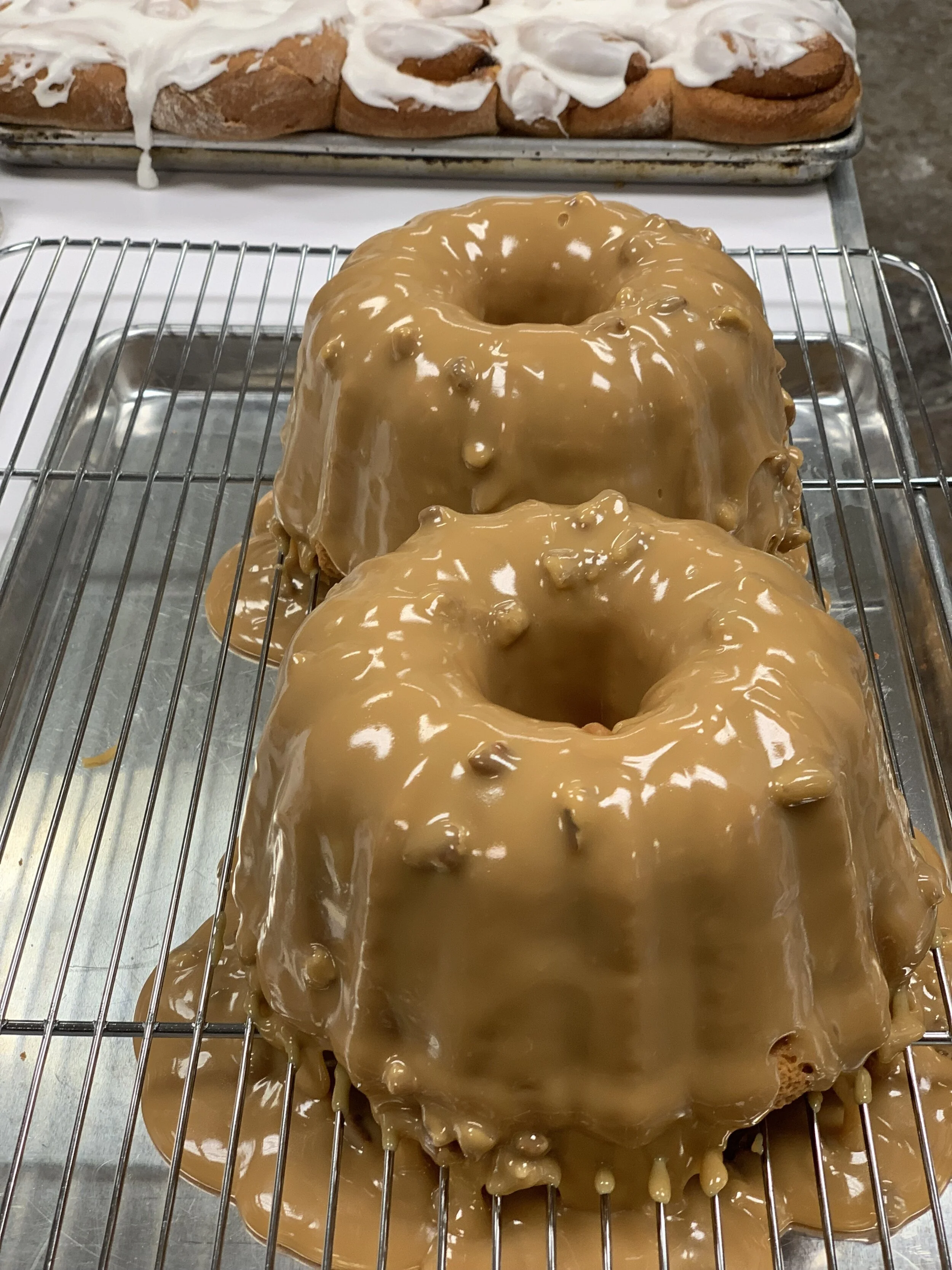 Sweet pastries on stacked on tabletop.