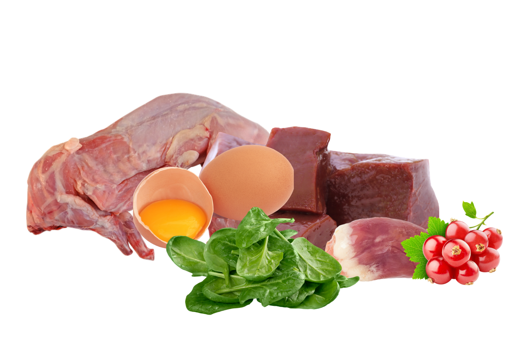 Králík, kuřecí srdce a hovězí játra: barf recept s kostí pro dospělé psy