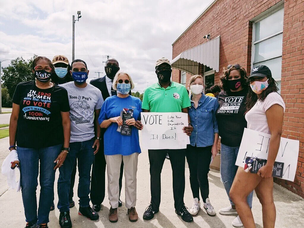 Jackson Madison County Equity Project representing at the Get Out The Vote event today! We&rsquo;ll be out again next weekend if you&rsquo;d like to join in. We&rsquo;re happy to have been visited by the @allinthefilm campaign team for some swag and 