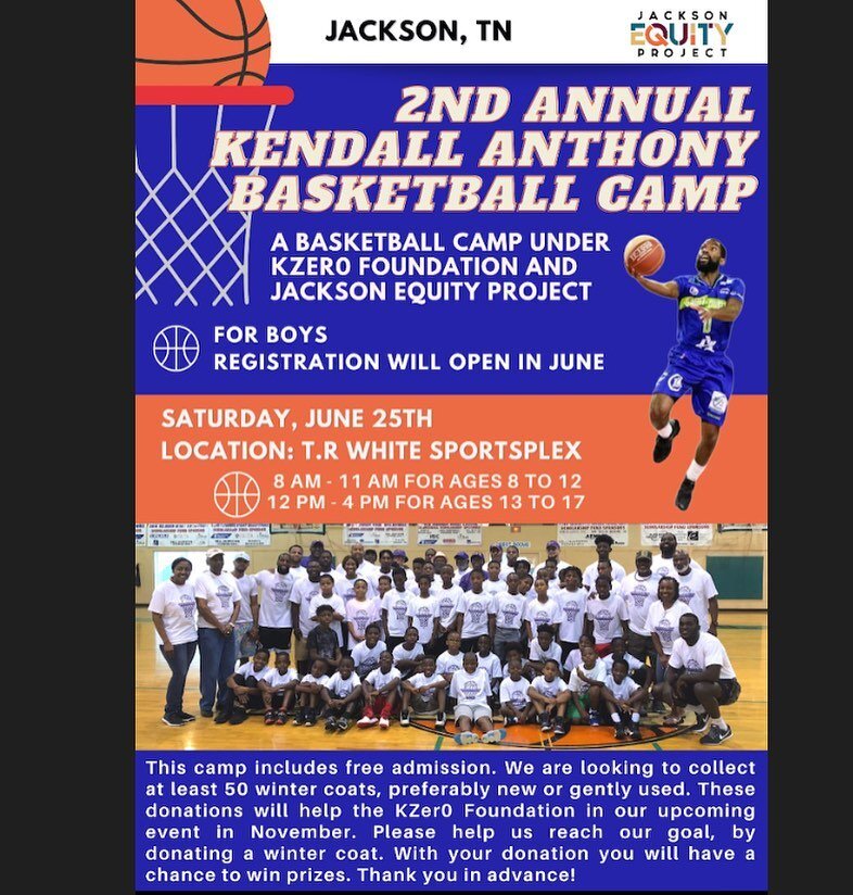 Jackson, TN we are back and better than ever. June 25th the Kendall Anthony basketball camp returns to the city!!! A free camp for boys ages 8-17. Kids that attend the camp will learn the fundamentals of basketball, engage in basketball skill work, a