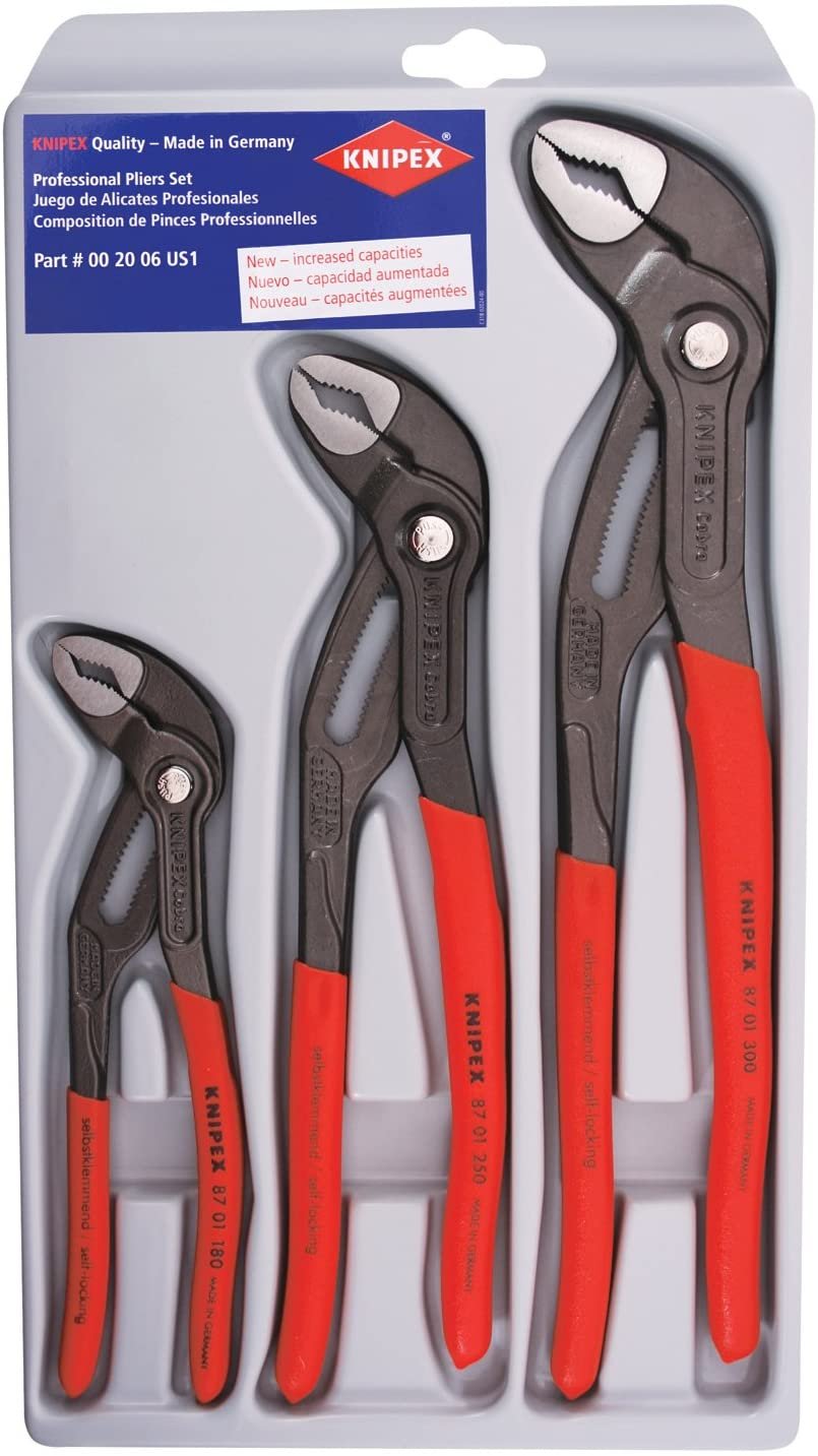 Knipex Cobra 3 Piece Adjustable Plier Set 9K 008005 US 7 10 12 Comfort  Grip - Bowers Tool Co.