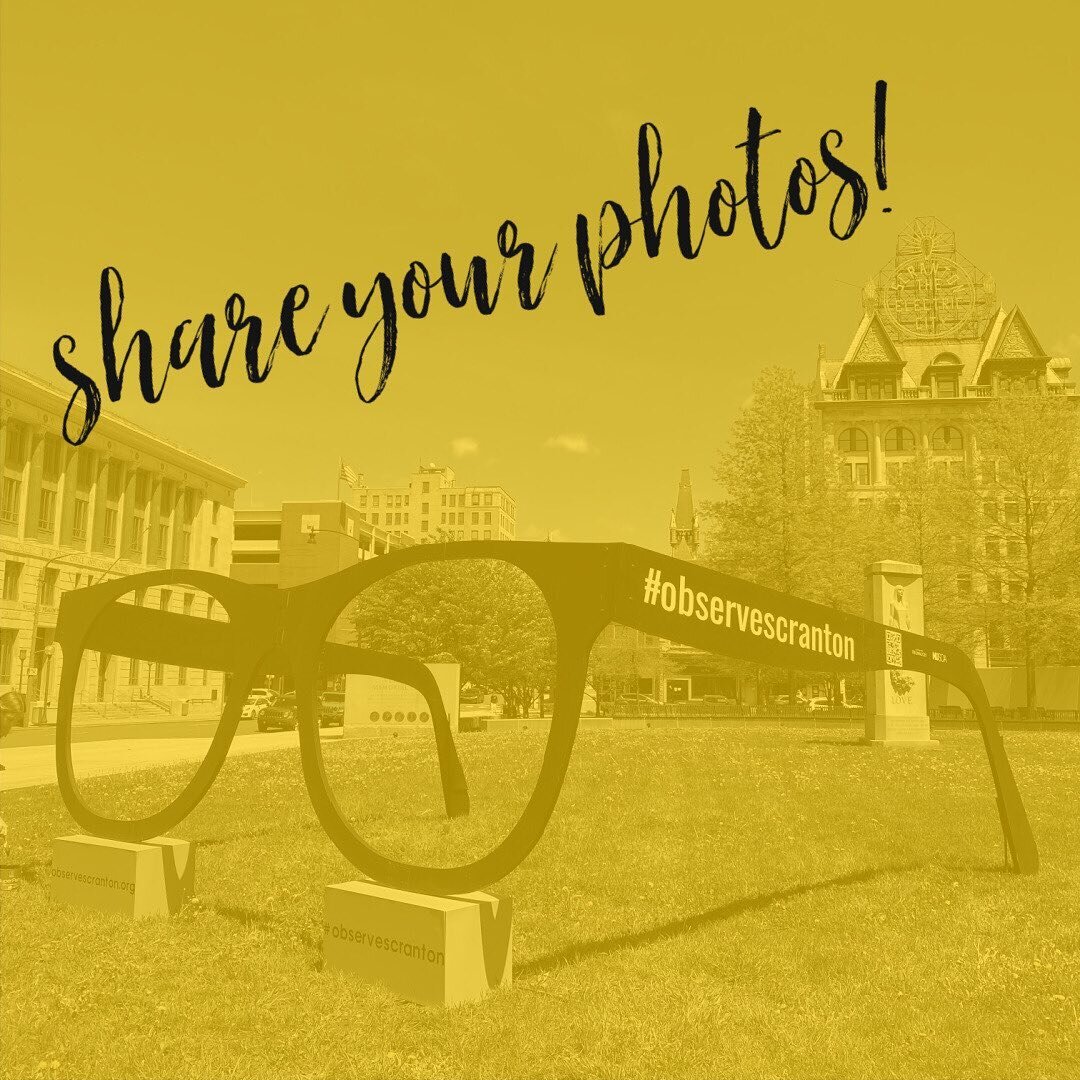 Share your #ObserveScranton photos with the Giant #JaneJacobs glasses. Best Photo wins $200.00&nbsp;
Use #observescranton to share your photos and tag @observescranton and @centerforthelivingcity
Glasses located on the N Washington side of the Lackaw