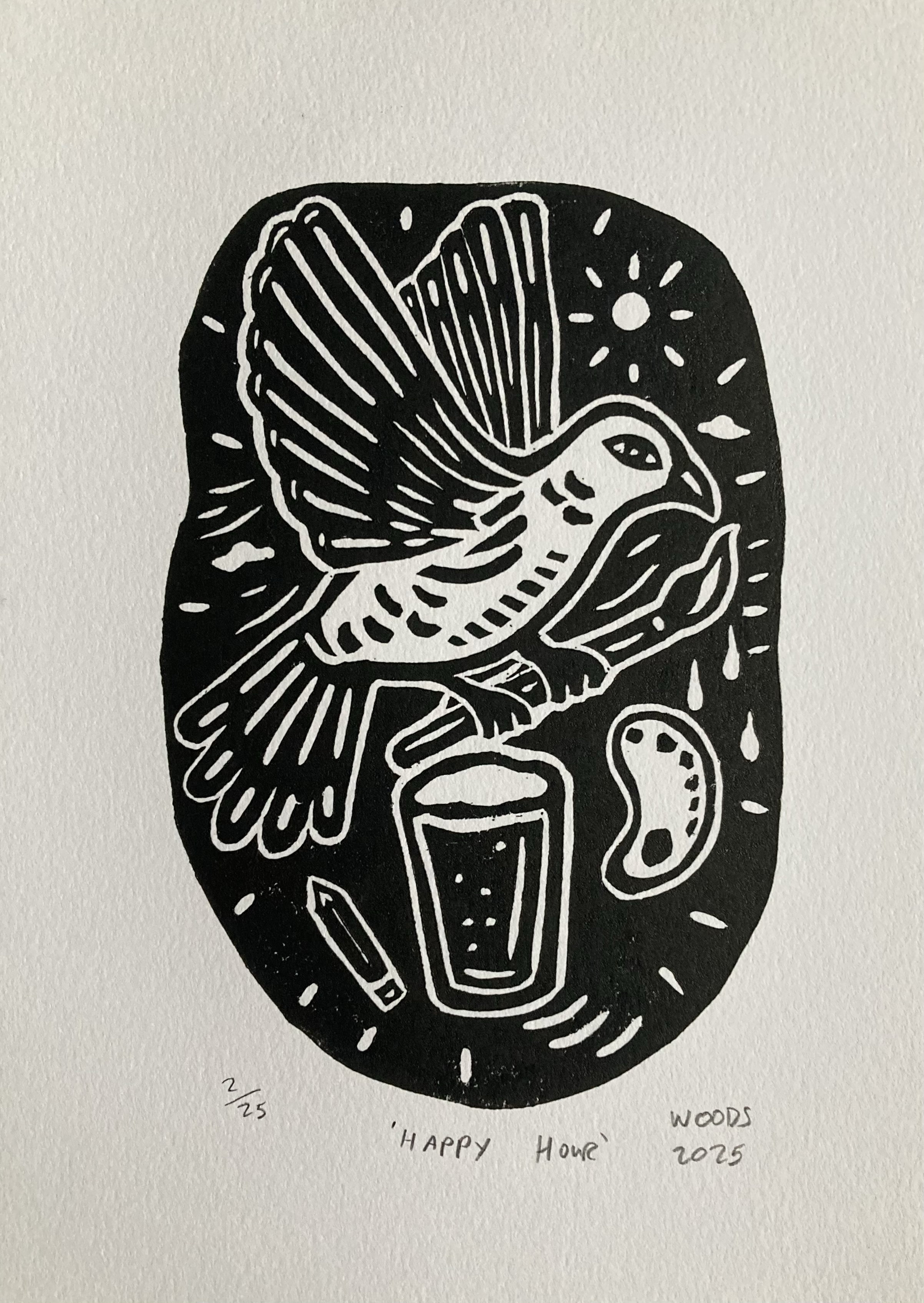 'Happy Hour,' Lino Print, Edition of 25, 2025
