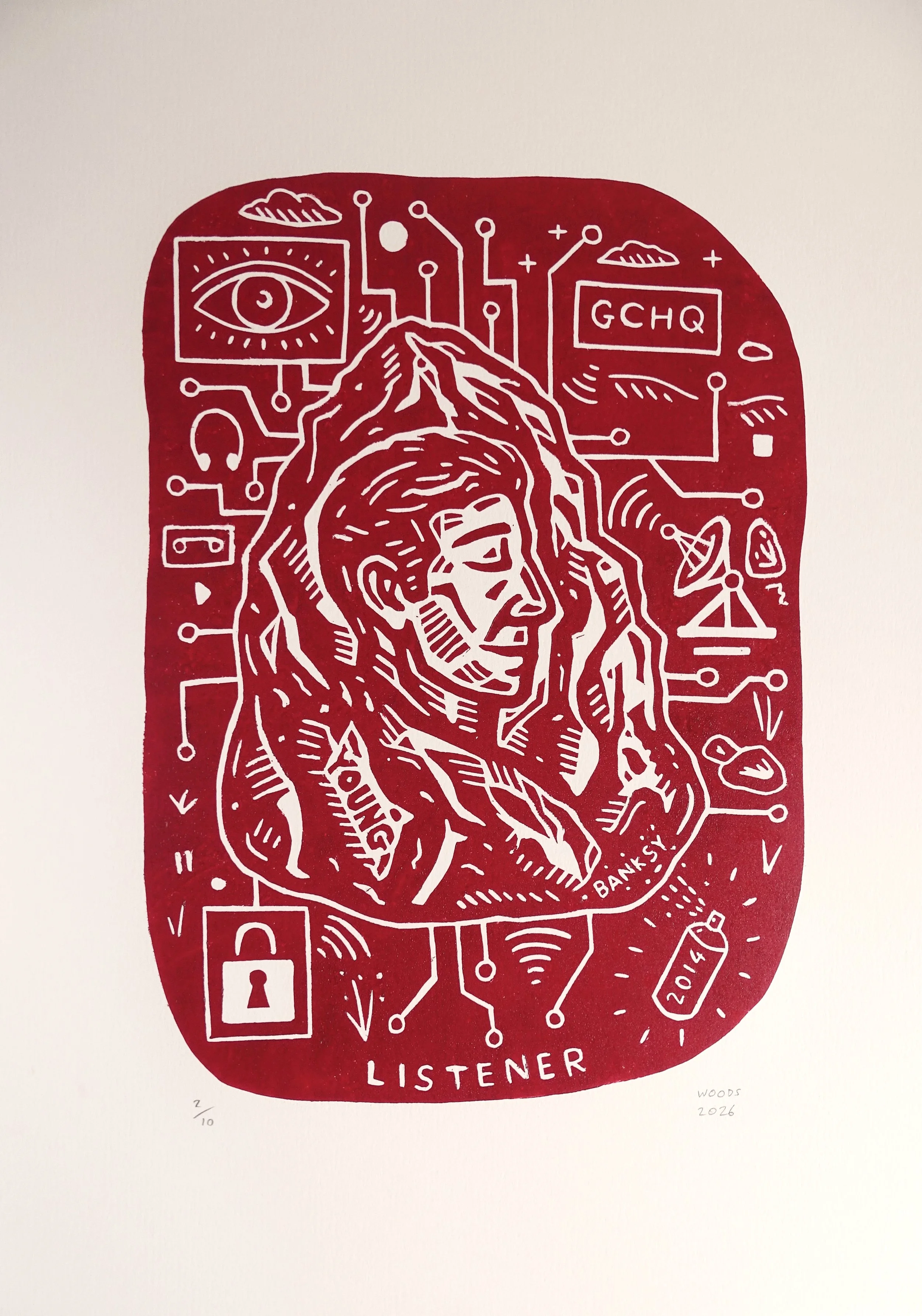'Listener,' Lino Print, Edition of 10, 2026