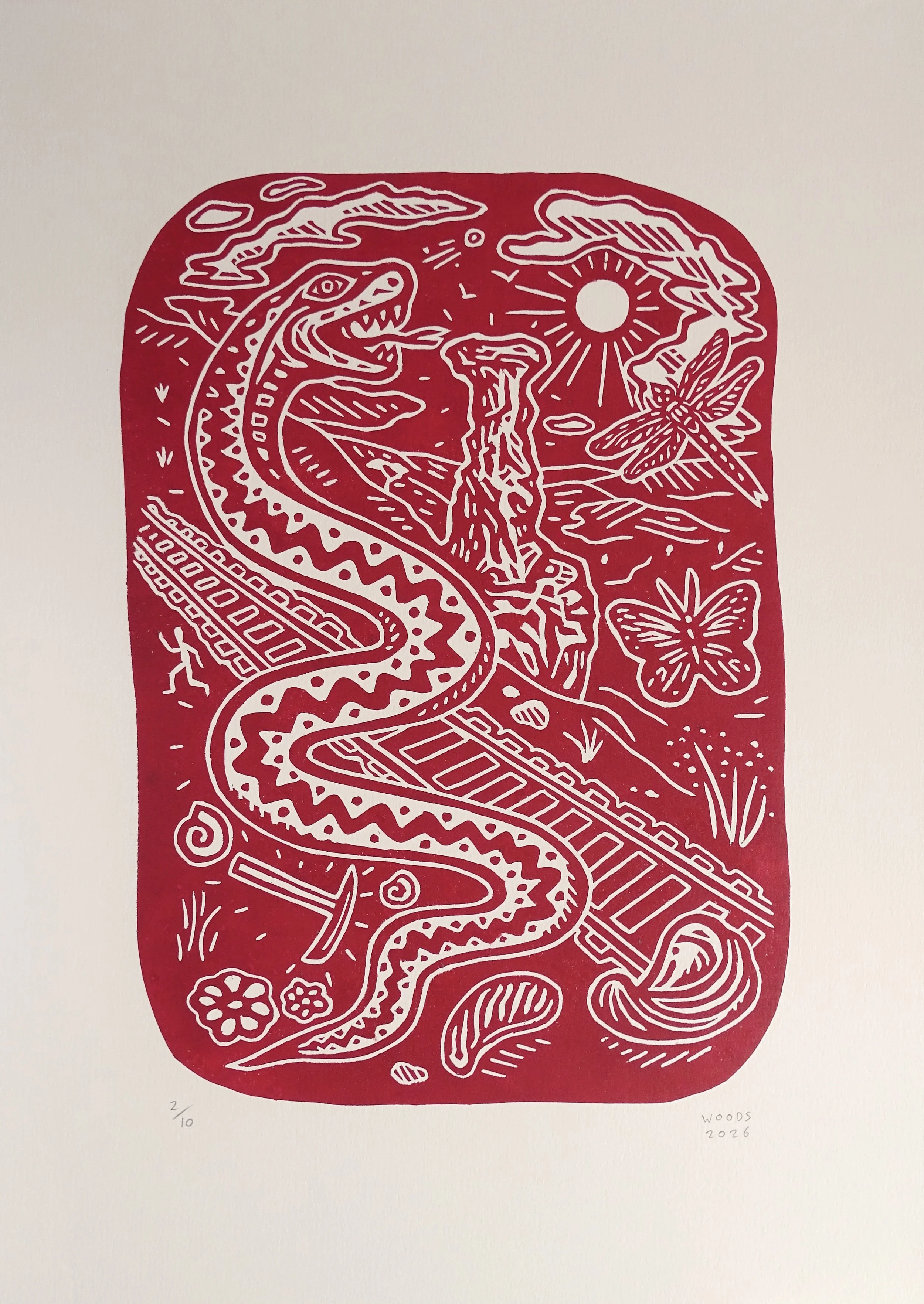 'Snakes and Ladders,' Lino Print, Edition of 10, 2026