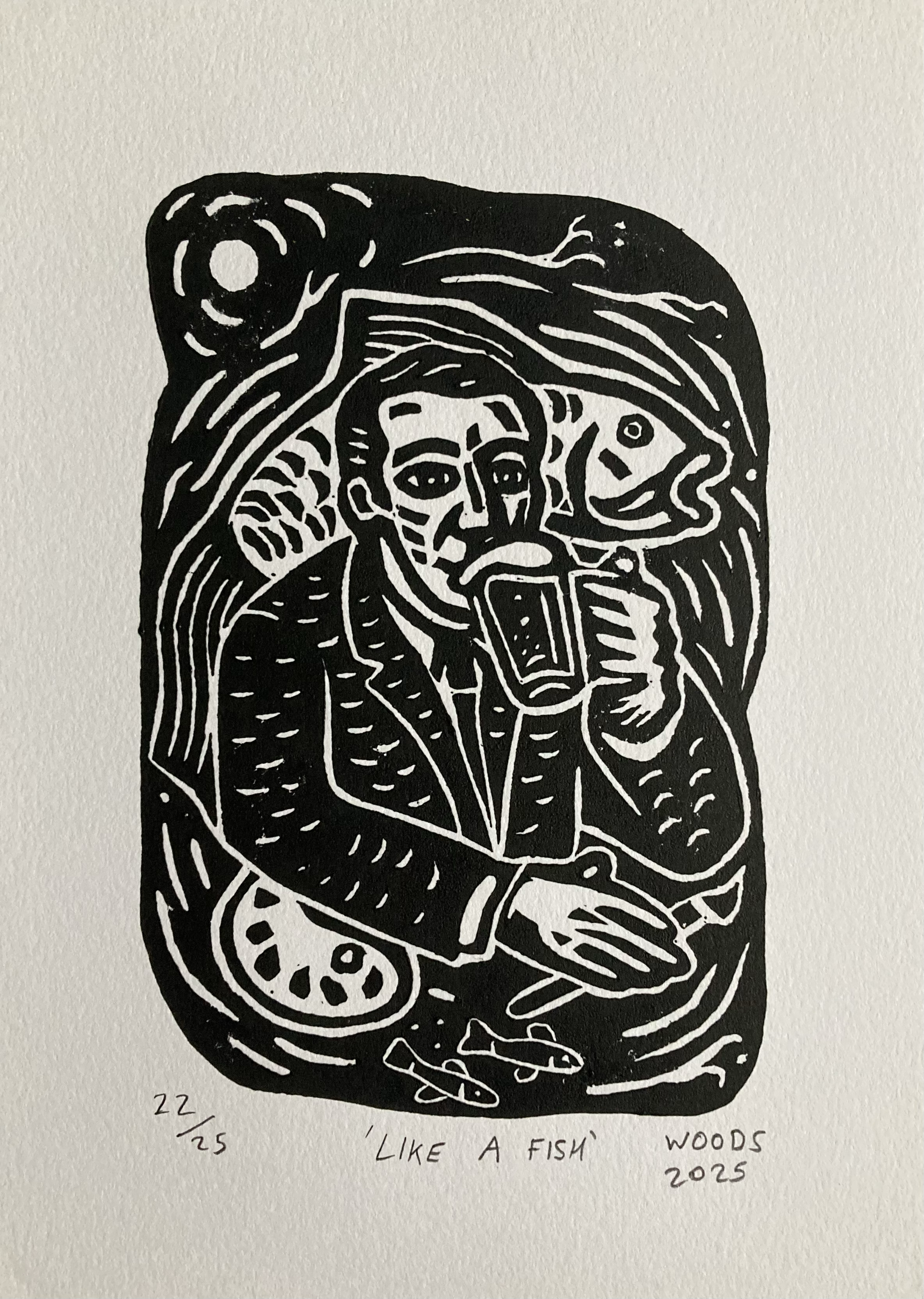 'Like A Fish,' Lino Print, Edition of 25, 2025