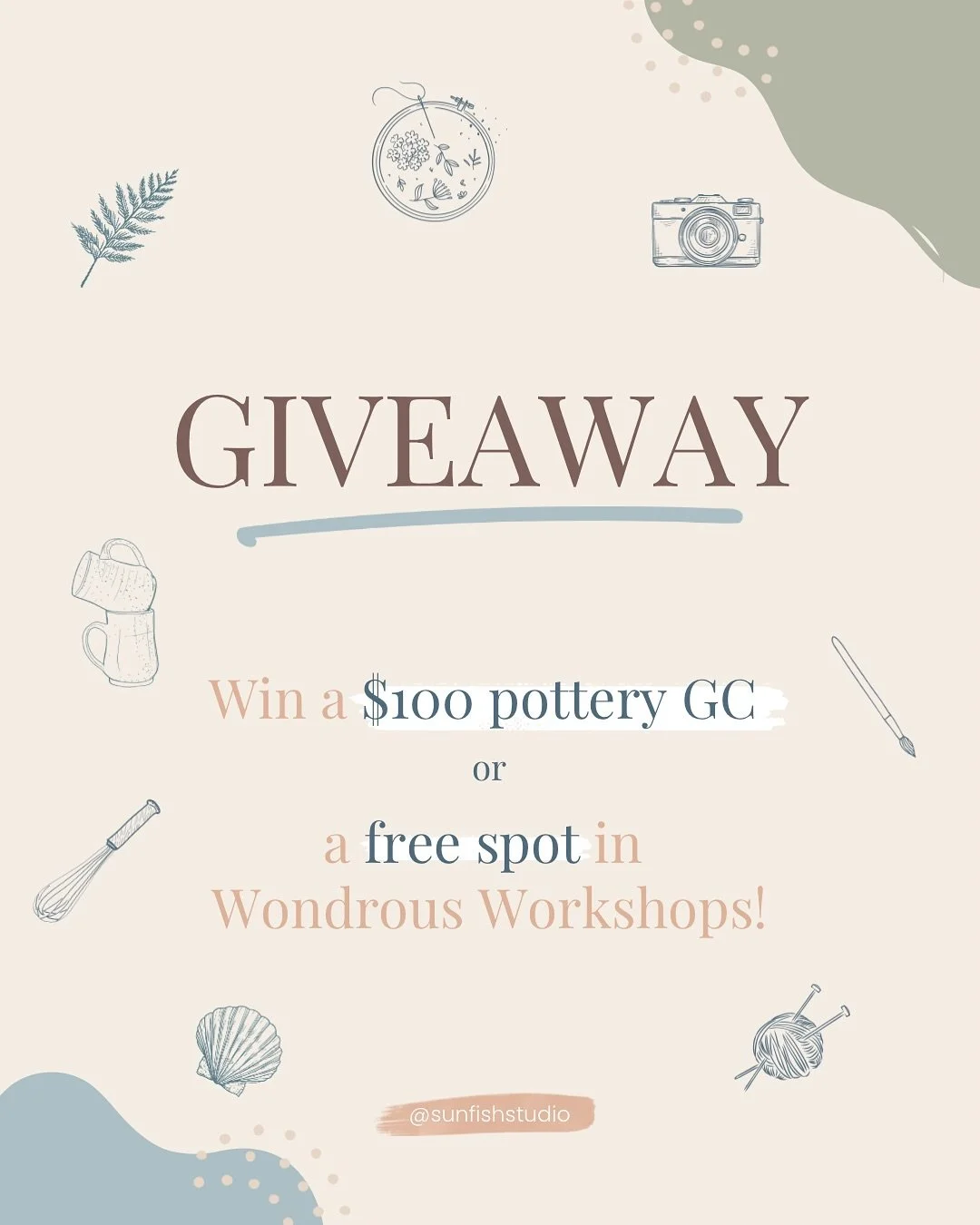 🎉GIVEAWAY: Celebrating the launch of Wondrous Workshops! ✨🎨🧵🧶🖌️📷💫

Hi lovely folks -  I&rsquo;m giving away TWO prizes to celebrate my new program for makers and artists ready to share their craft with their communities:

💌Prize 1: $100 gift 