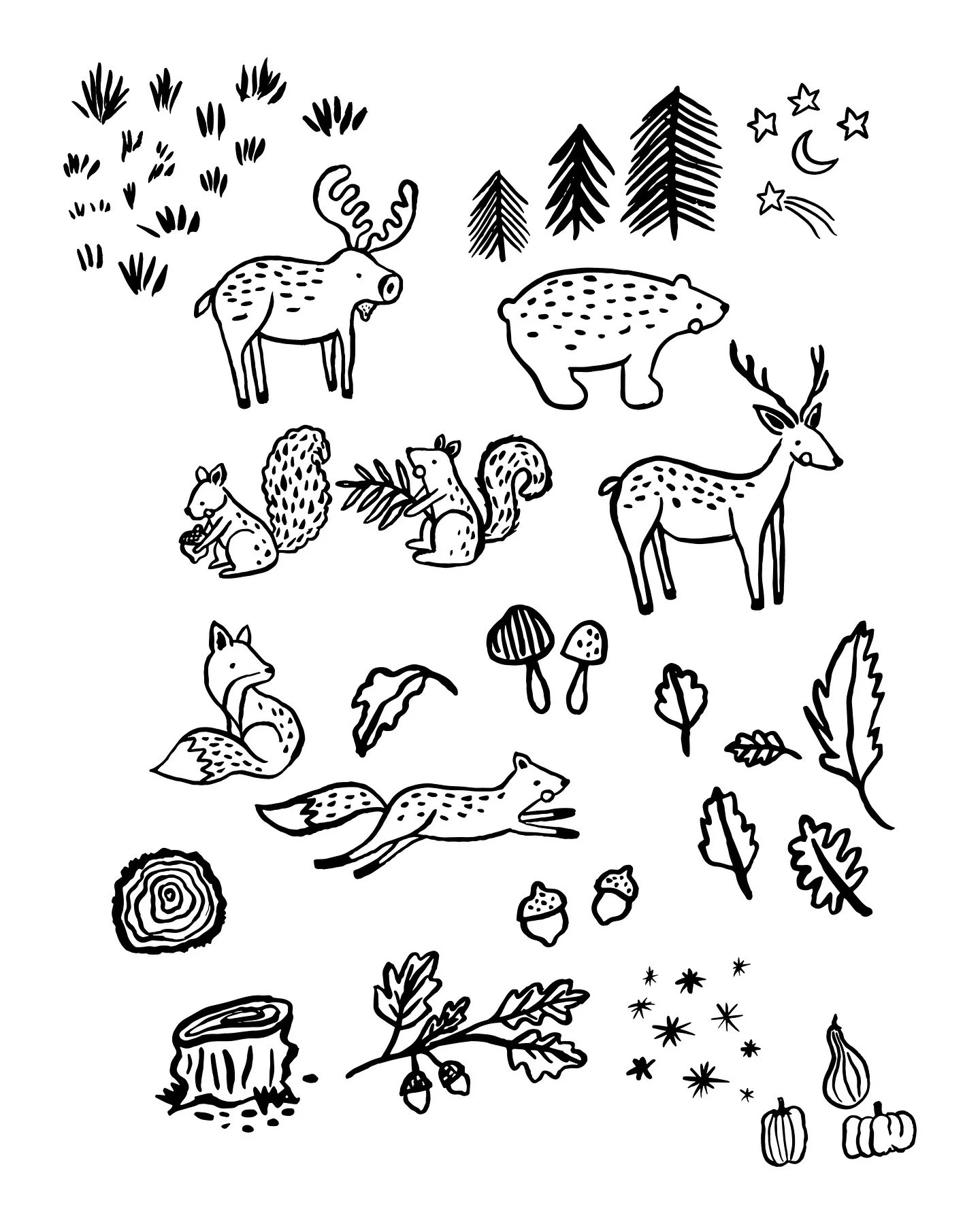 Here are the painted illustrations behind the neutral Woodland Friends pattern 🐻🍄🌲 a minimal, outline-style design I created for @createlivshop last fall. It is the sister pattern to the Woodland Friends design I shared yesterday, and I love how s
