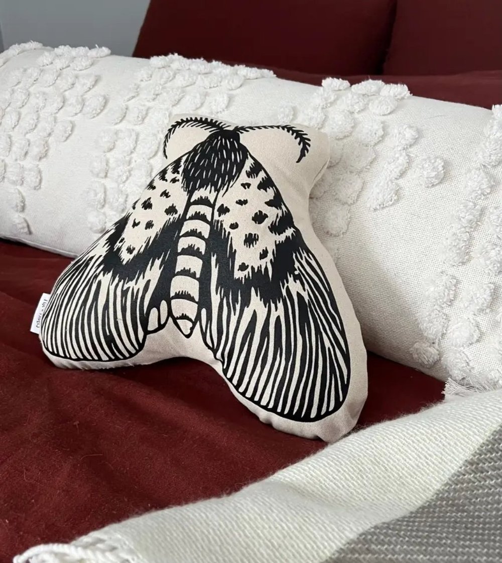 hand printed cotton pillow mushroom, snail and moth — Forest Floor