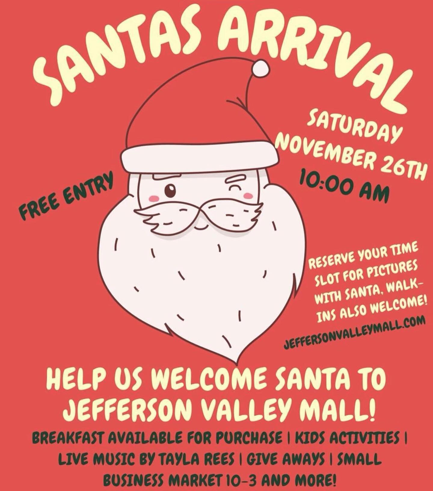 Join us Saturday Nov 26th for Santa&rsquo;s 🎅🏼 arrival and Holiday Market. Shop local &amp; support small businesses. 

Free entry
Starts 10am-3pm. 
📍Jefferson valley mall 
Yorktown heights, Ny 

Vendors closing out soon. Spots still available for